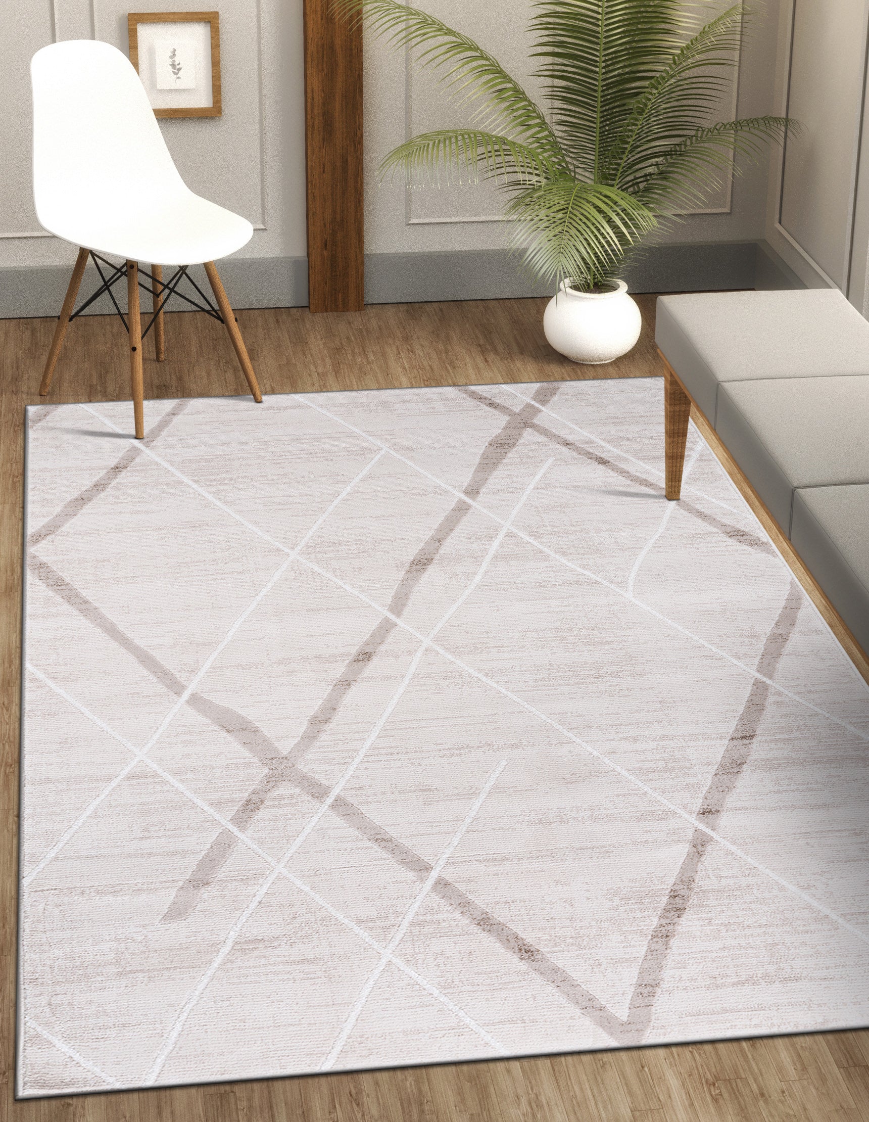 Modern Abstract Area Rug PAS8 - Beige / White