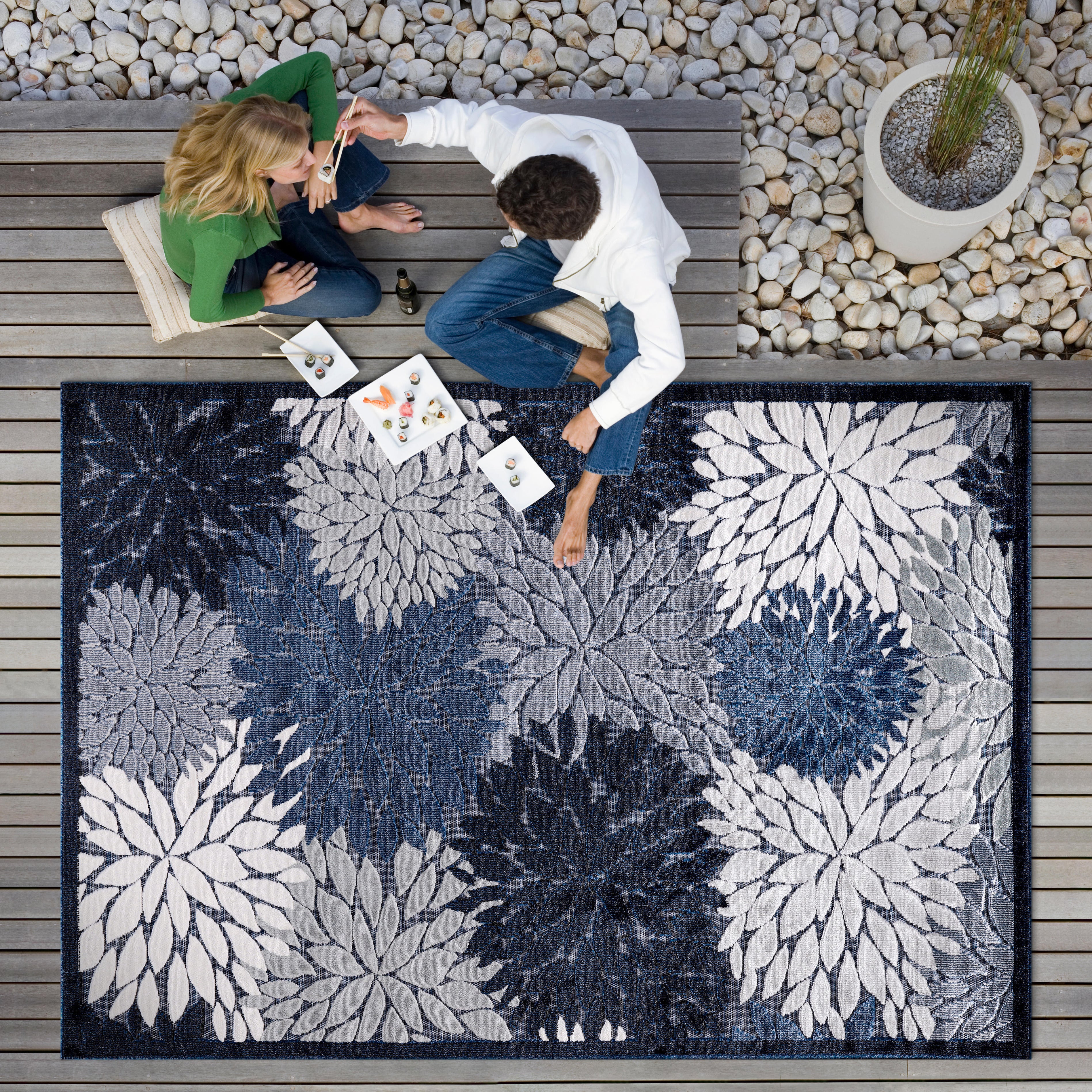 Tropical Outdoor Rug Navy