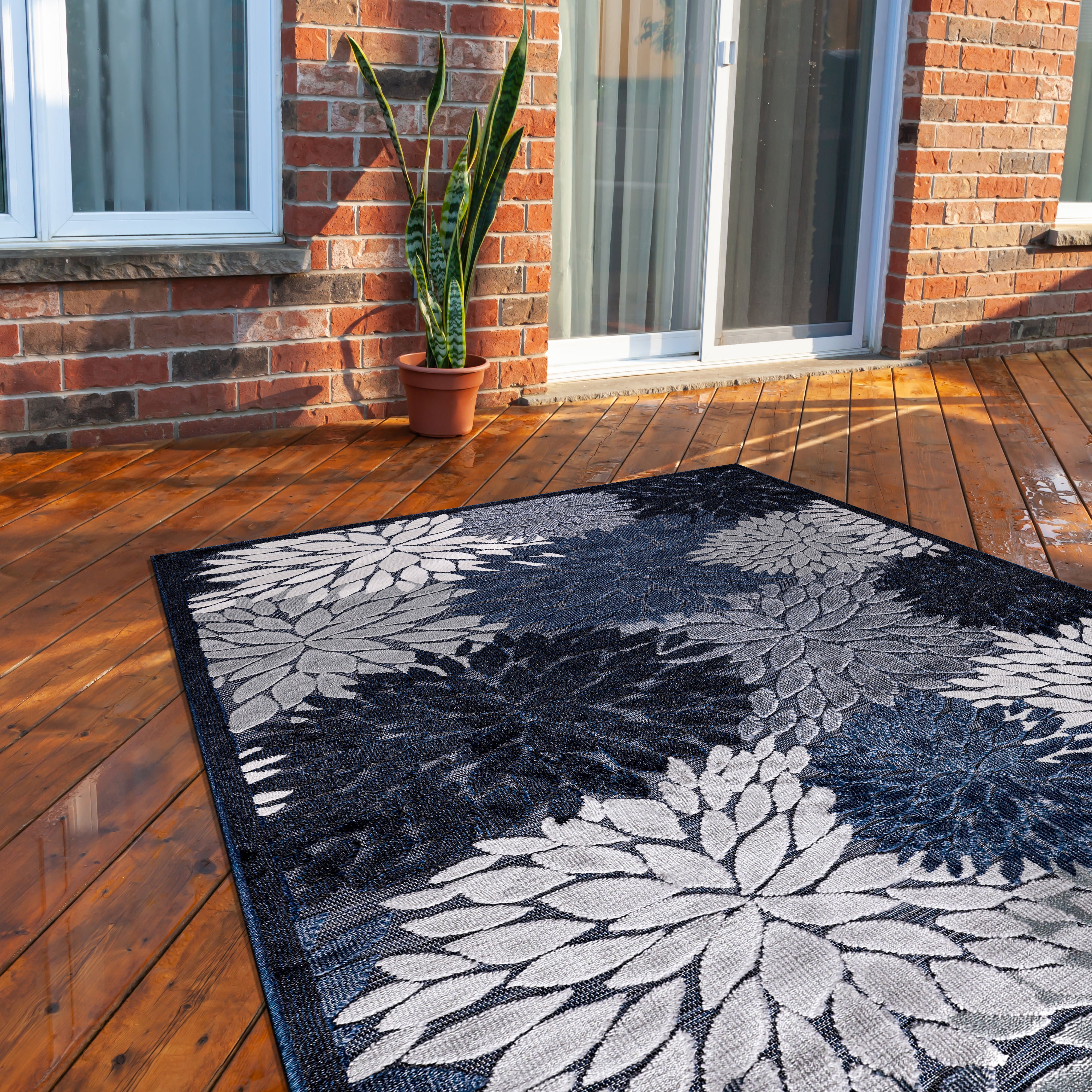 Tropical Outdoor Rug Navy