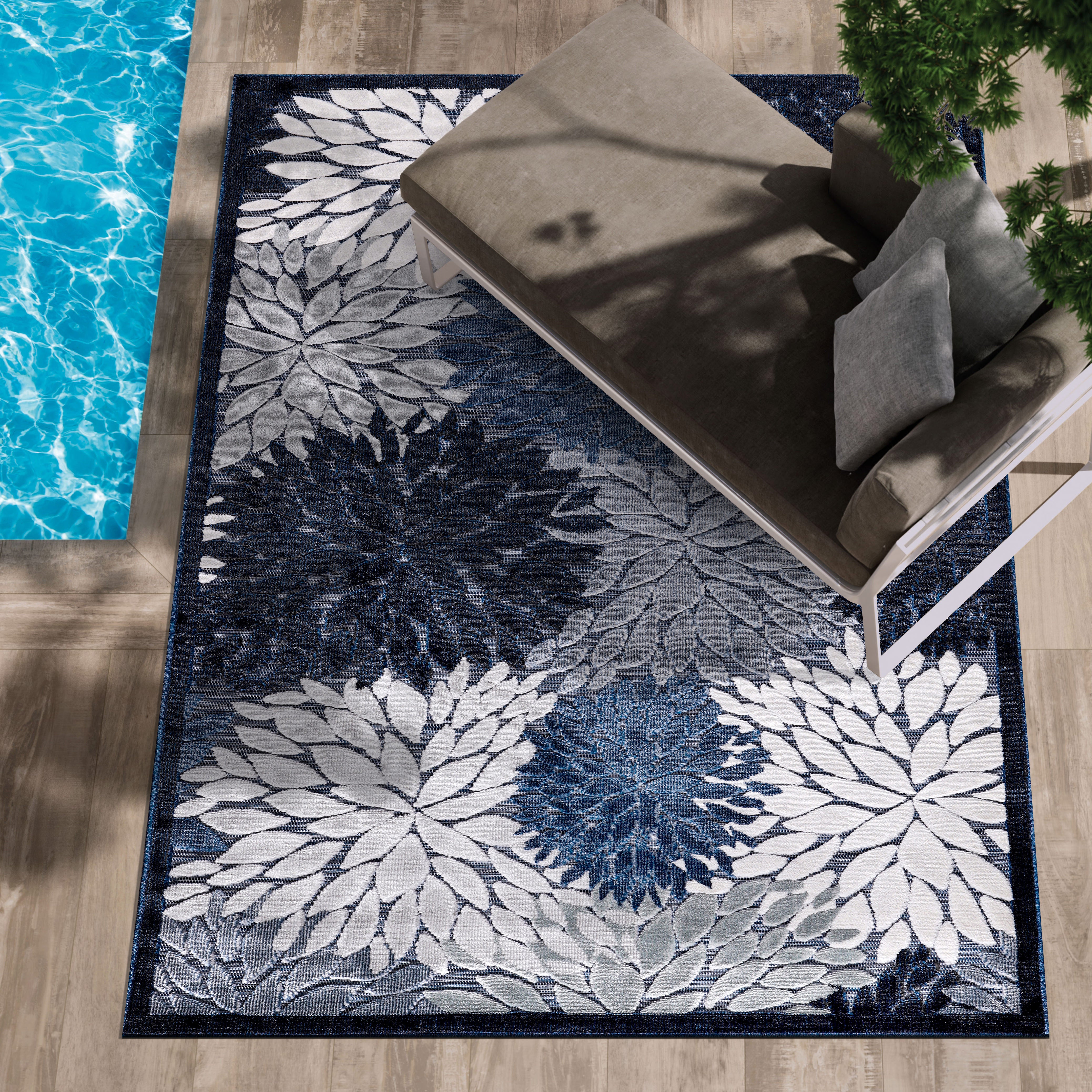 Tropical Outdoor Rug Navy