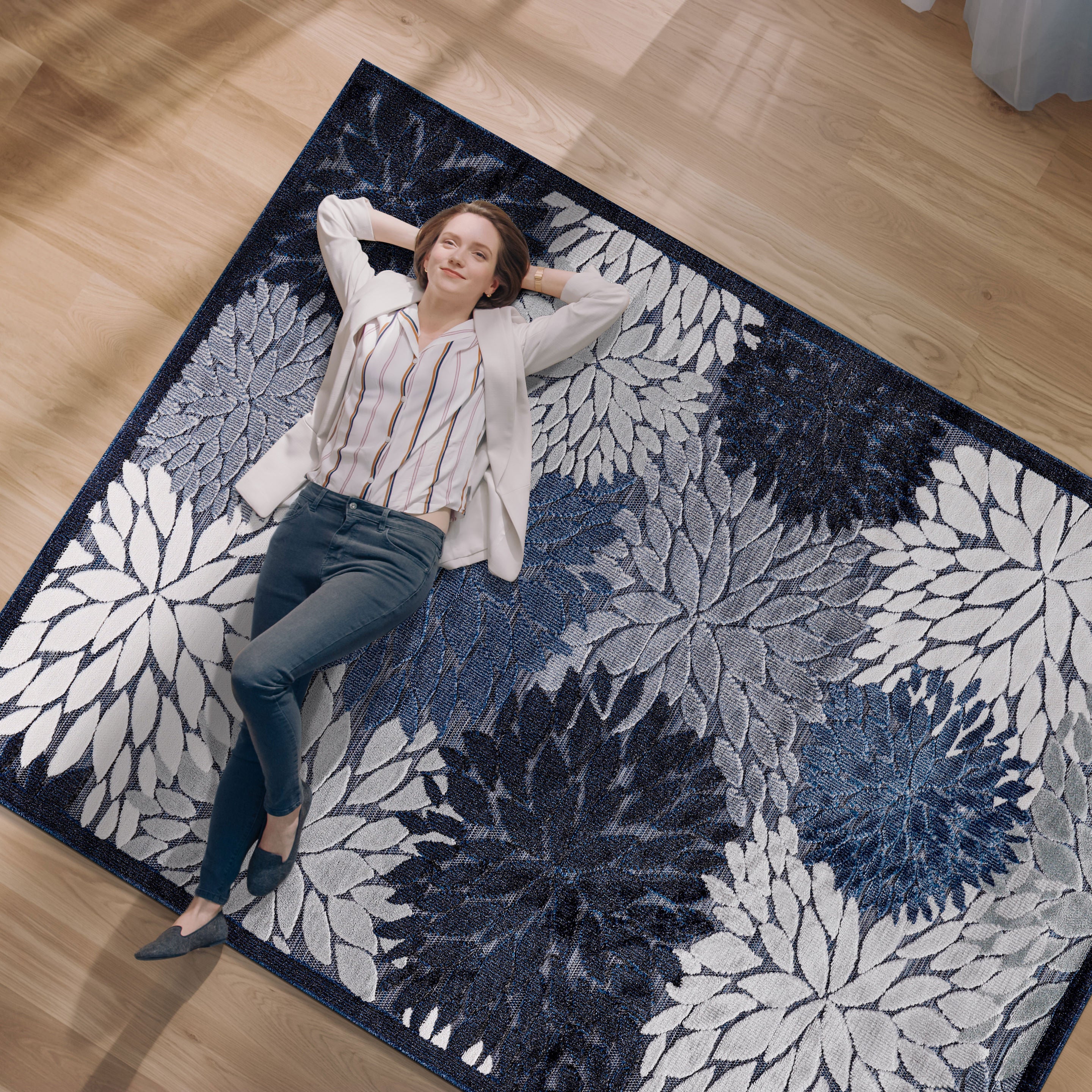 Tropical Outdoor Rug Navy