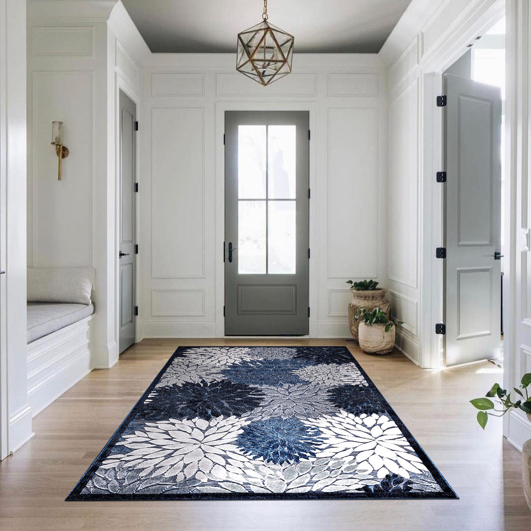 Tropical Outdoor Rug Navy