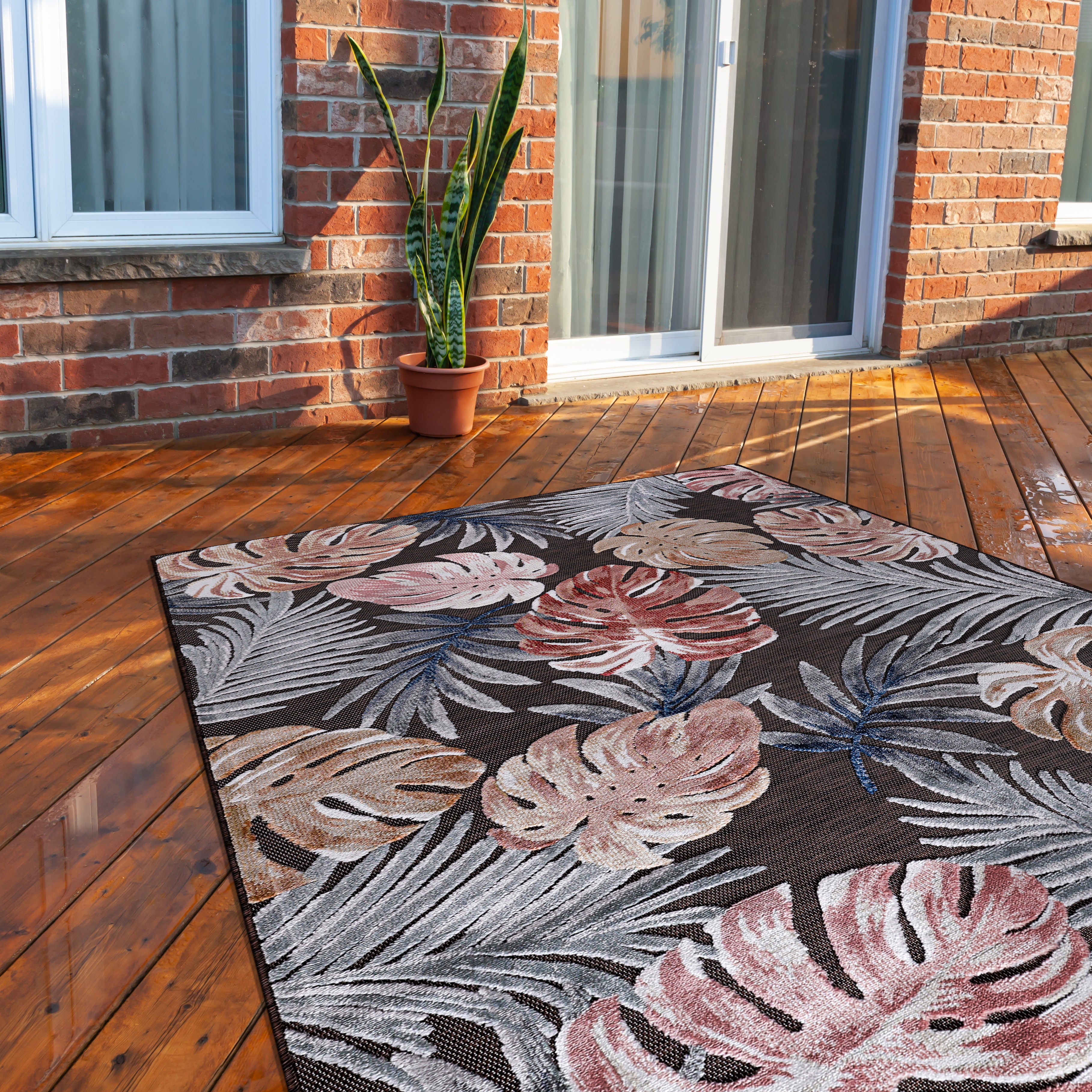 Leaf Outdoor Rug Brown