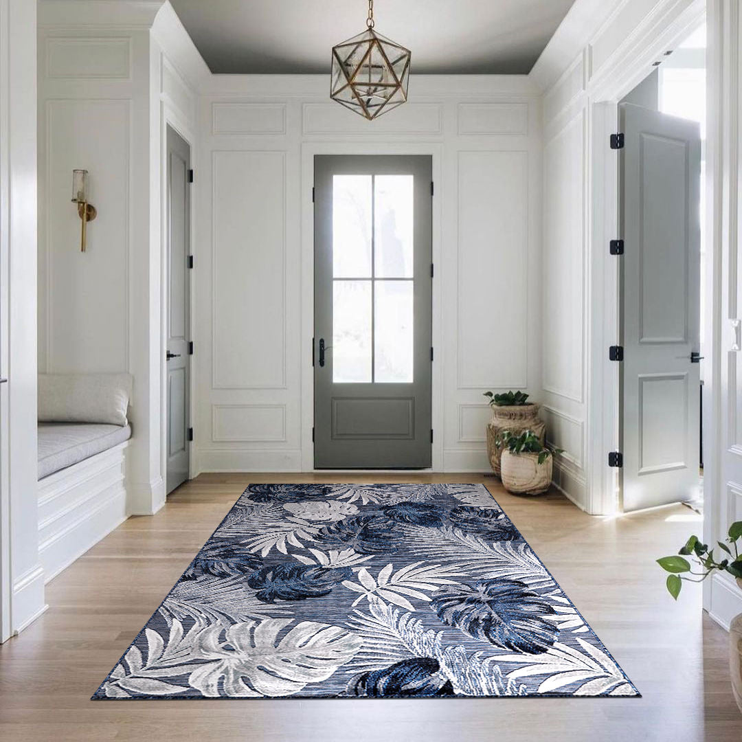 Leaf Outdoor Rug Navy