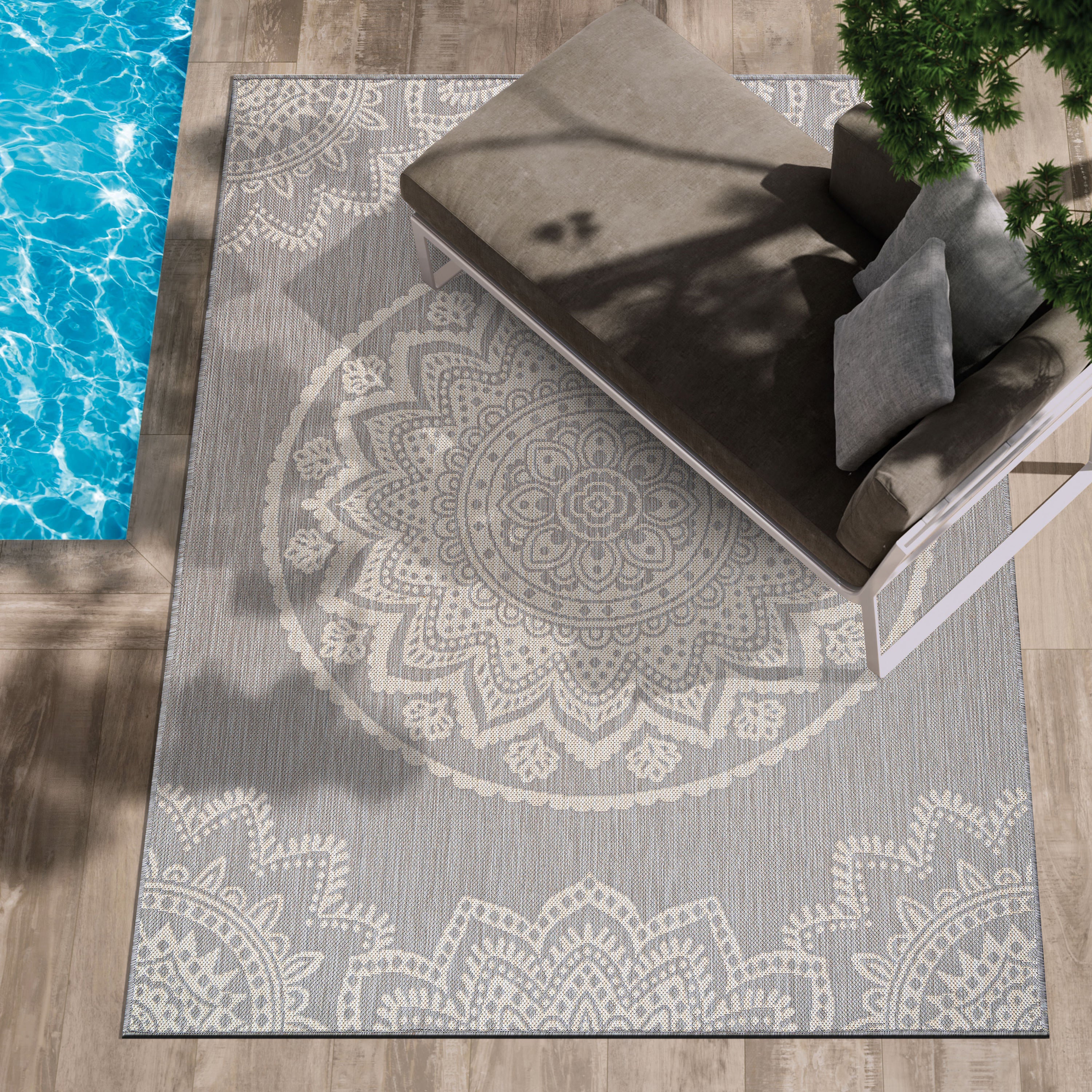 Medallion Outdoor Rugs Grey