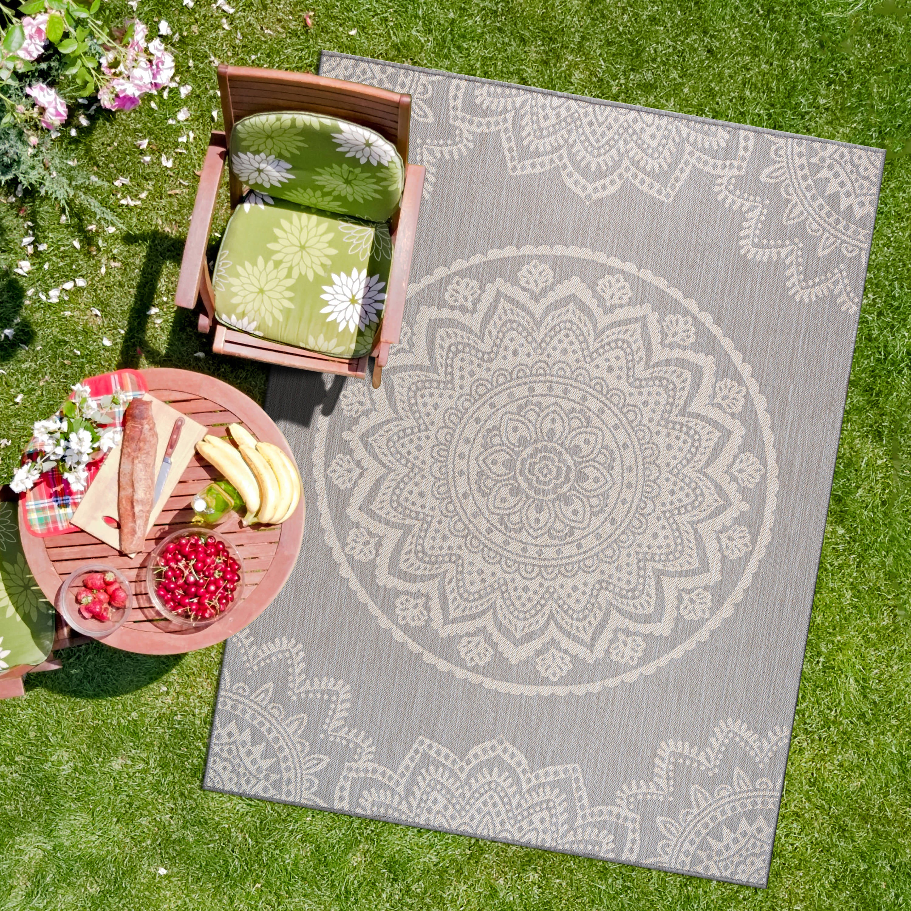 Medallion Outdoor Rugs Grey