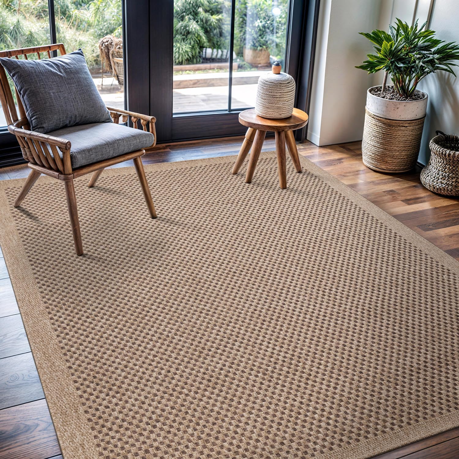 Flax Easy Jute Indoor Outdoor Rugs Natural Checkered