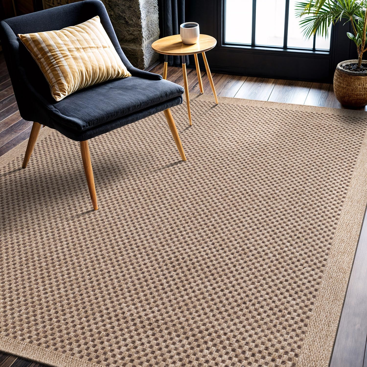 Flax Easy Jute Indoor Outdoor Rugs Natural Checkered