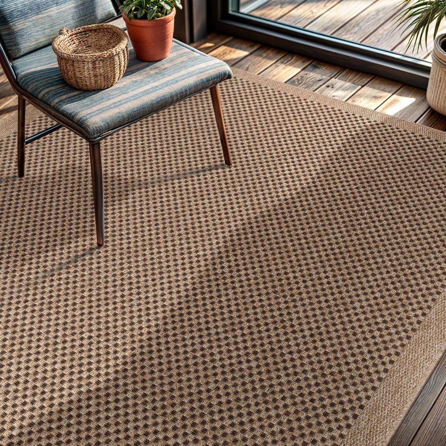 Flax Easy Jute Indoor Outdoor Rugs Natural Checkered