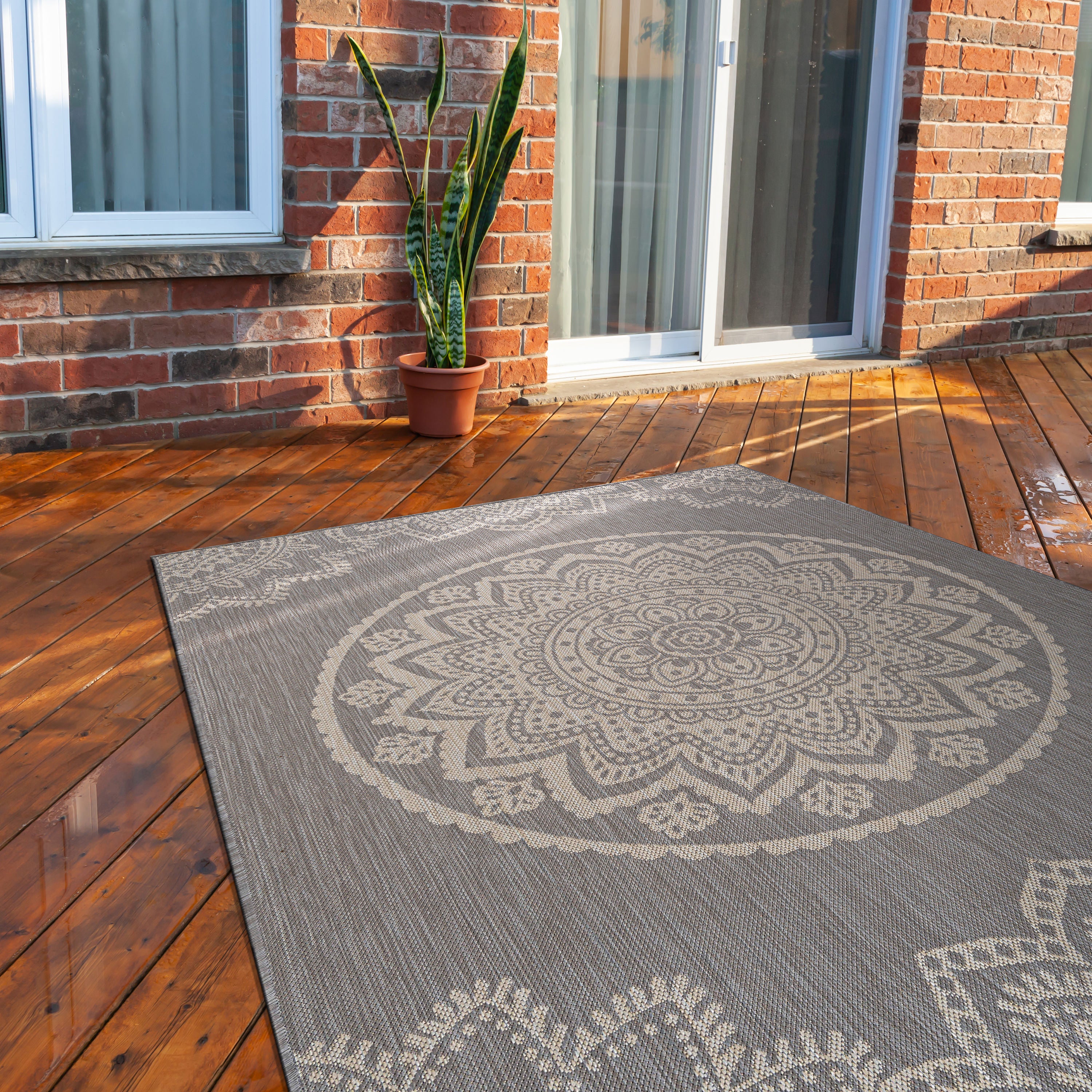 Medallion Outdoor Rugs Grey