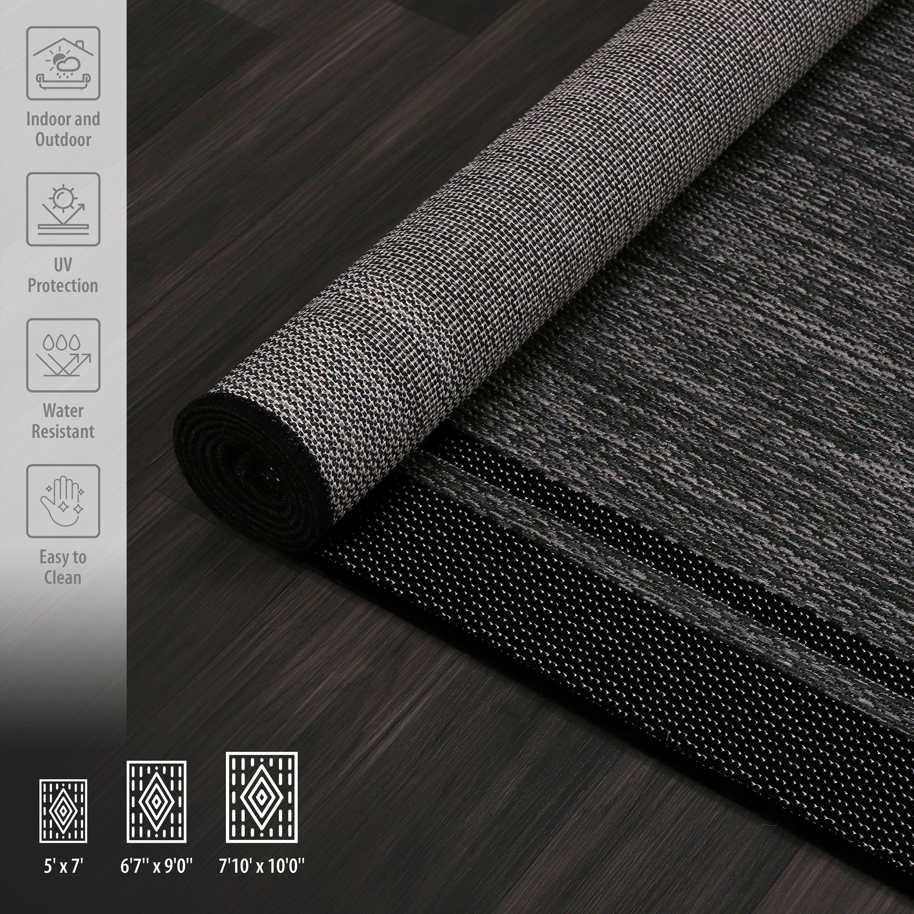 Summer Bordered Outdoor Rug Black