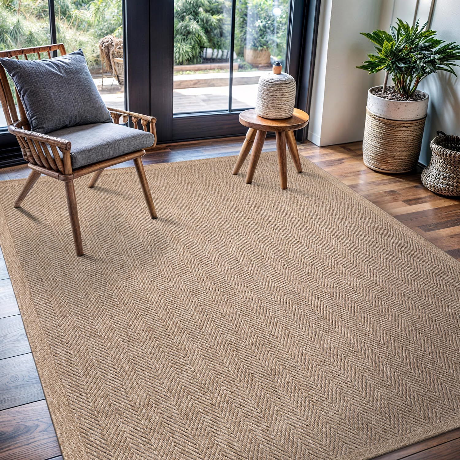 Flax Easy Jute Indoor Outdoor Rugs Natural Herringbone