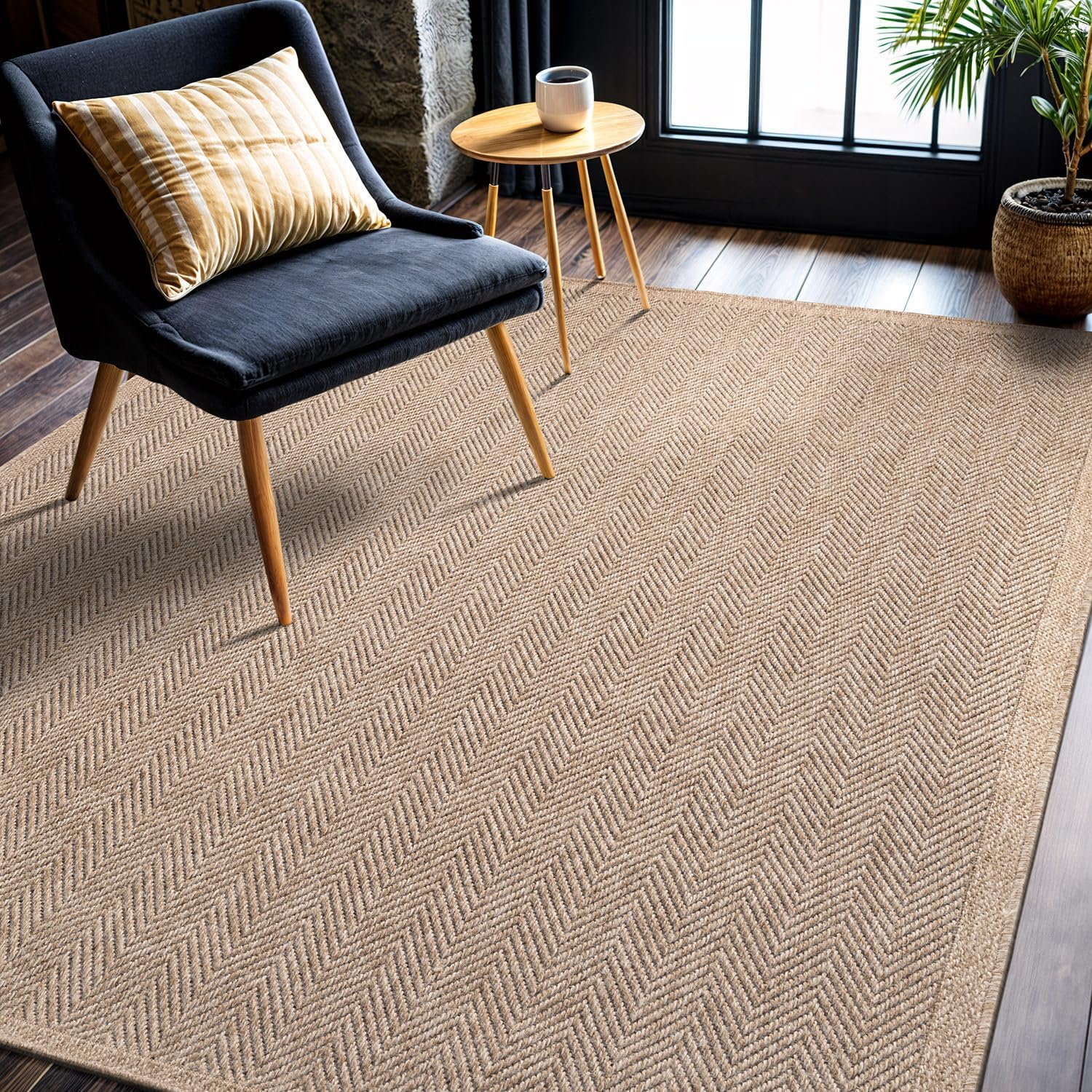 Flax Easy Jute Indoor Outdoor Rugs Natural Herringbone