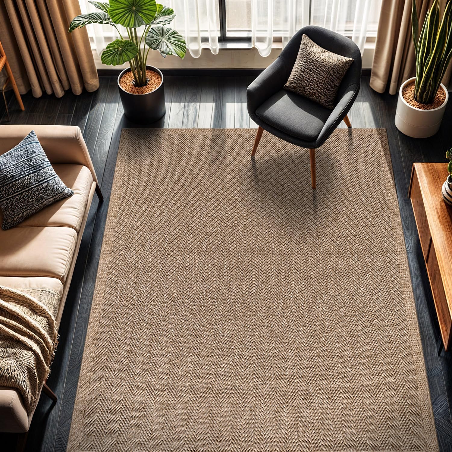 Flax Easy Jute Indoor Outdoor Rugs Natural Herringbone