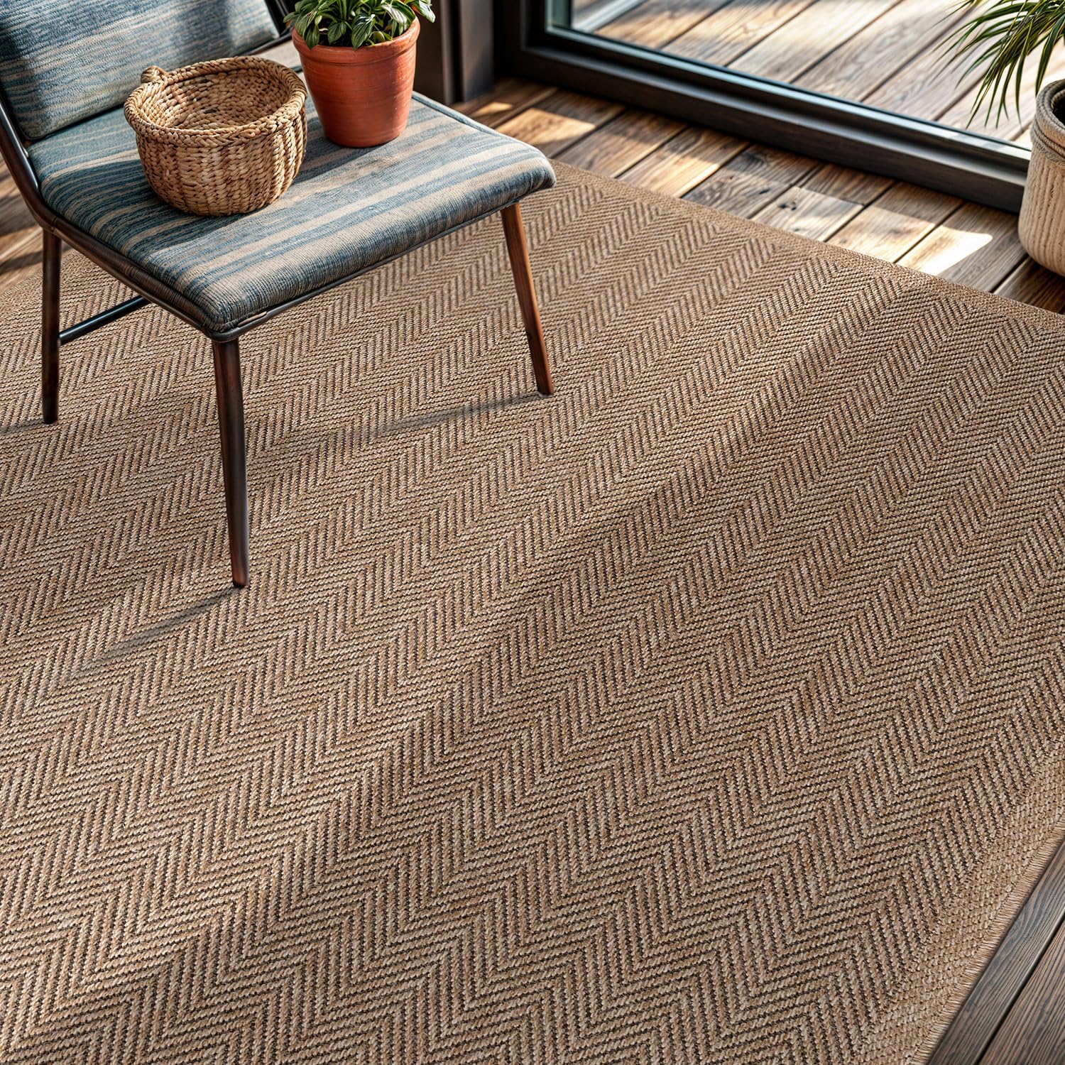 Flax Easy Jute Indoor Outdoor Rugs Natural Herringbone