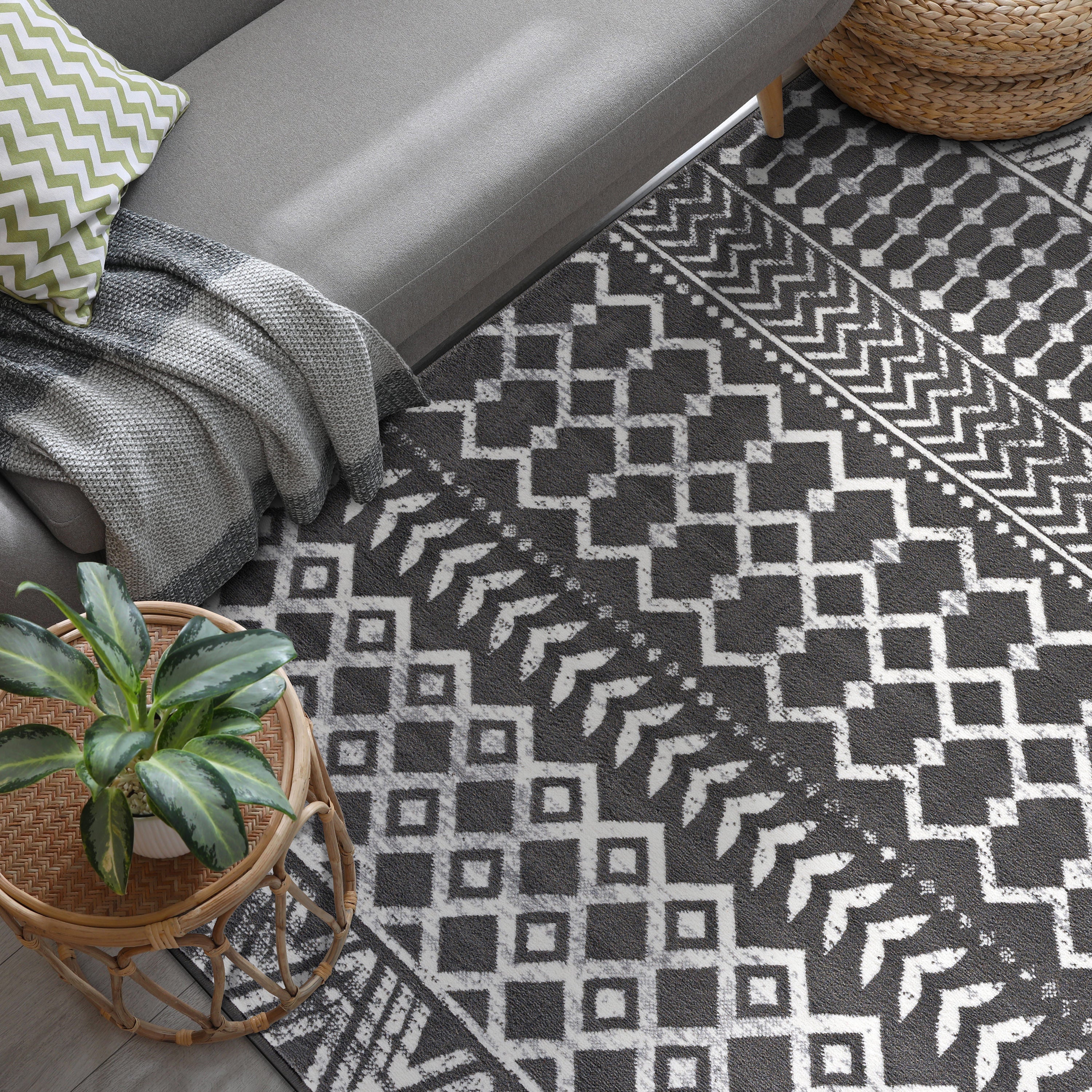 Crystal Boho Area Rugs Dark Grey