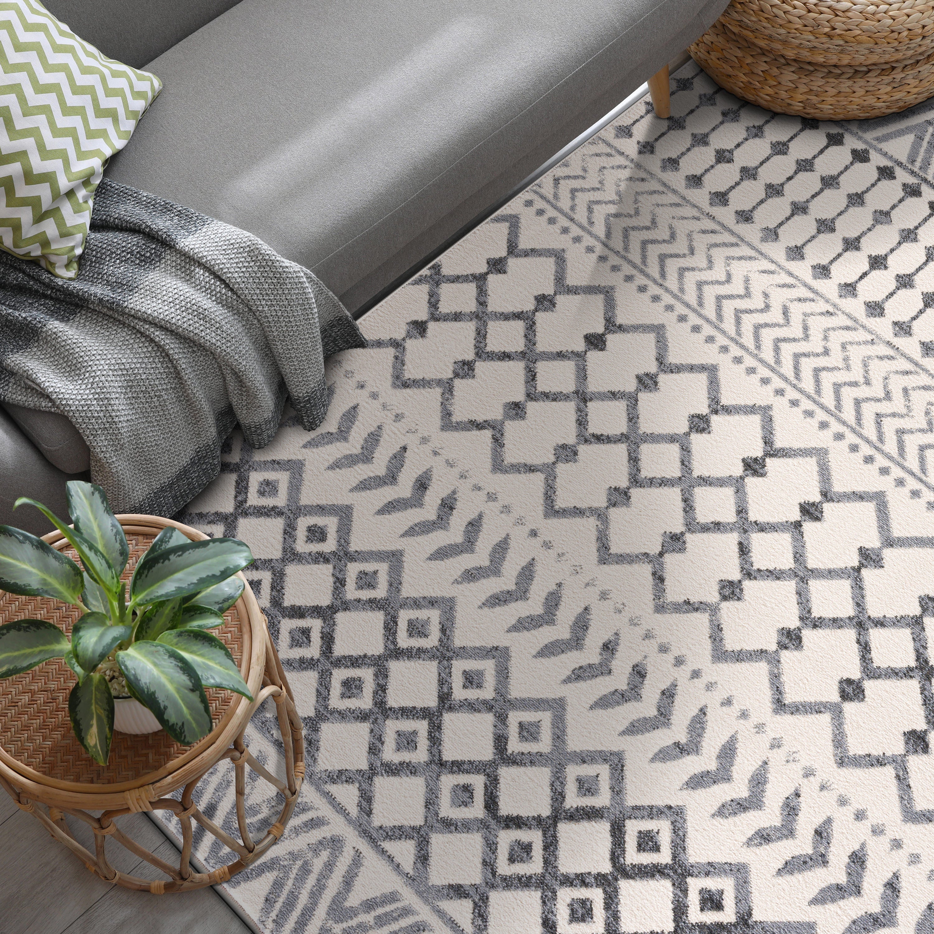 Crystal Boho Area Rugs Grey