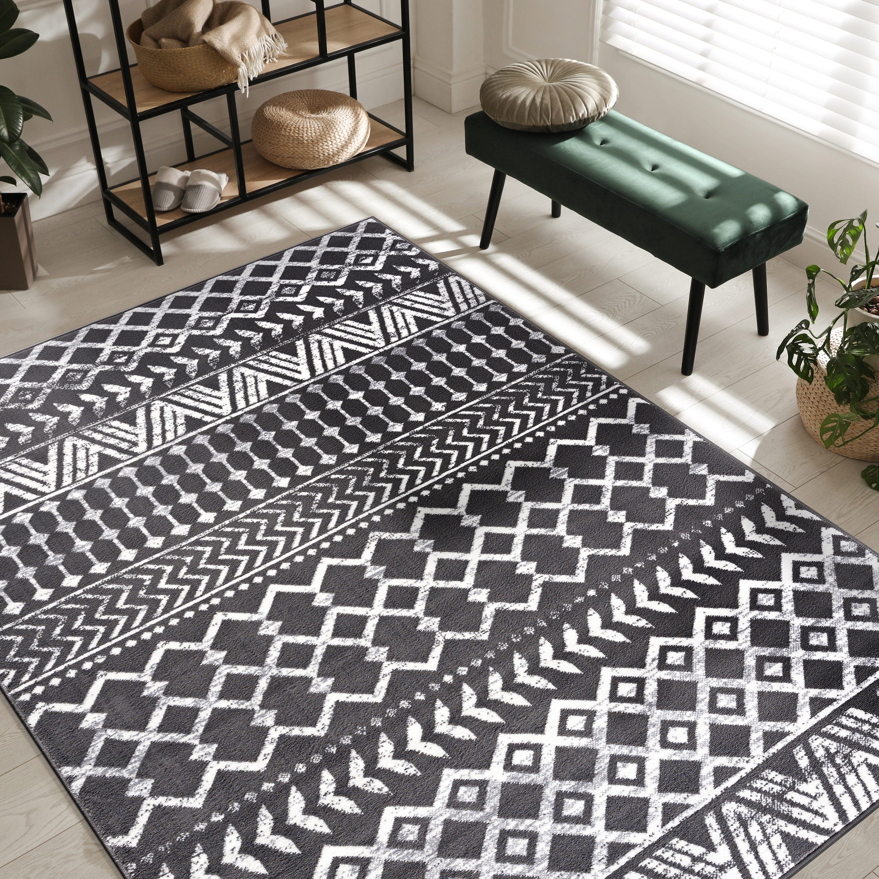 Crystal Boho Area Rugs Dark Grey