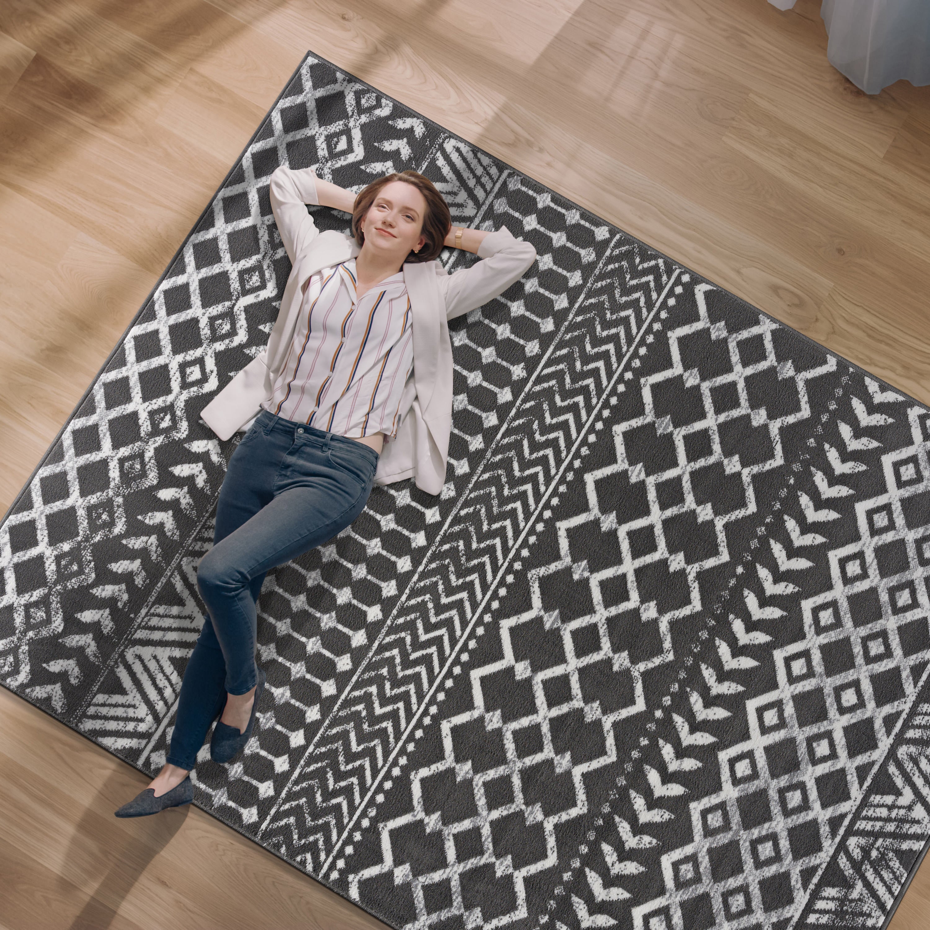 Crystal Boho Area Rugs Dark Grey