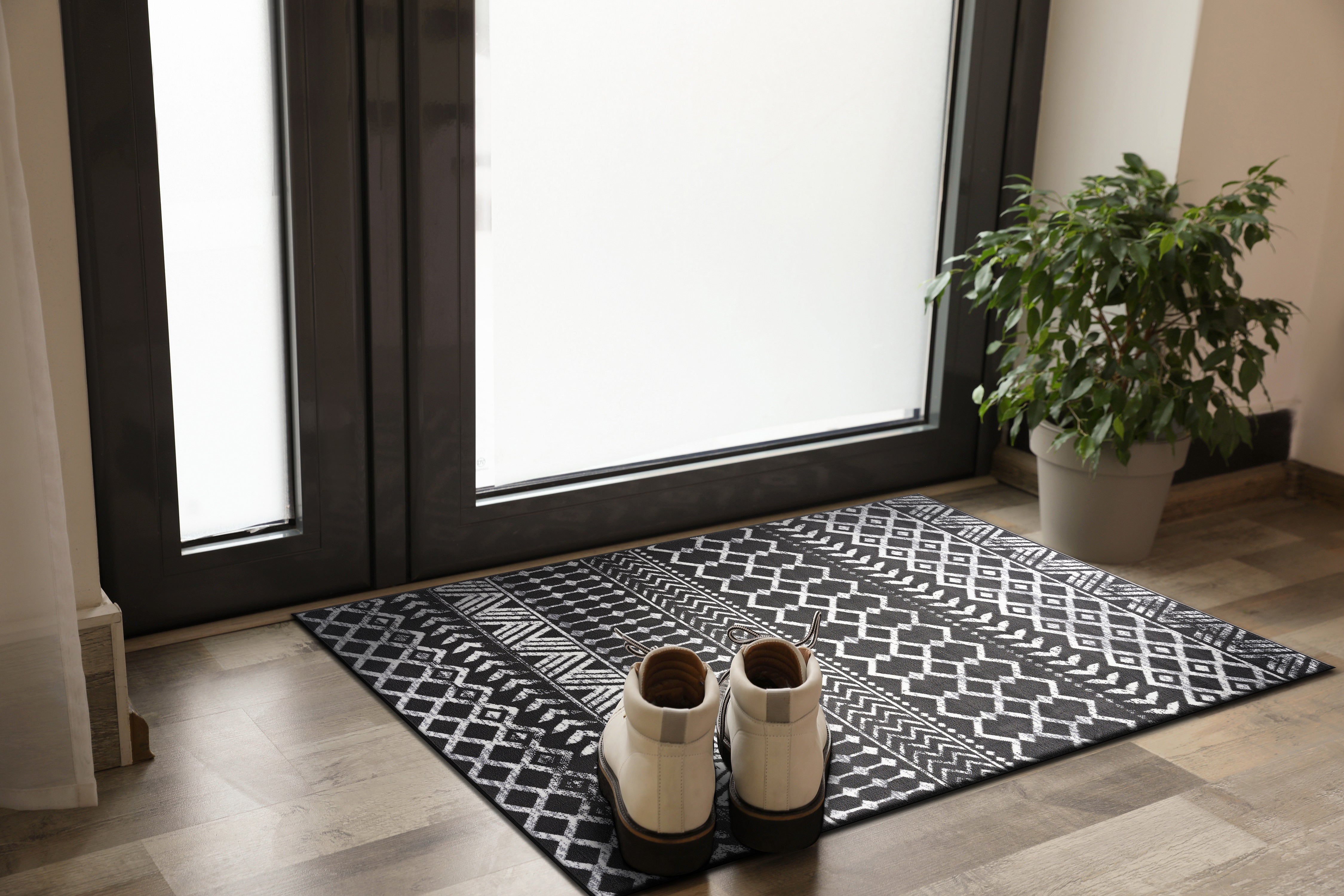 Crystal Boho Area Rugs Dark Grey