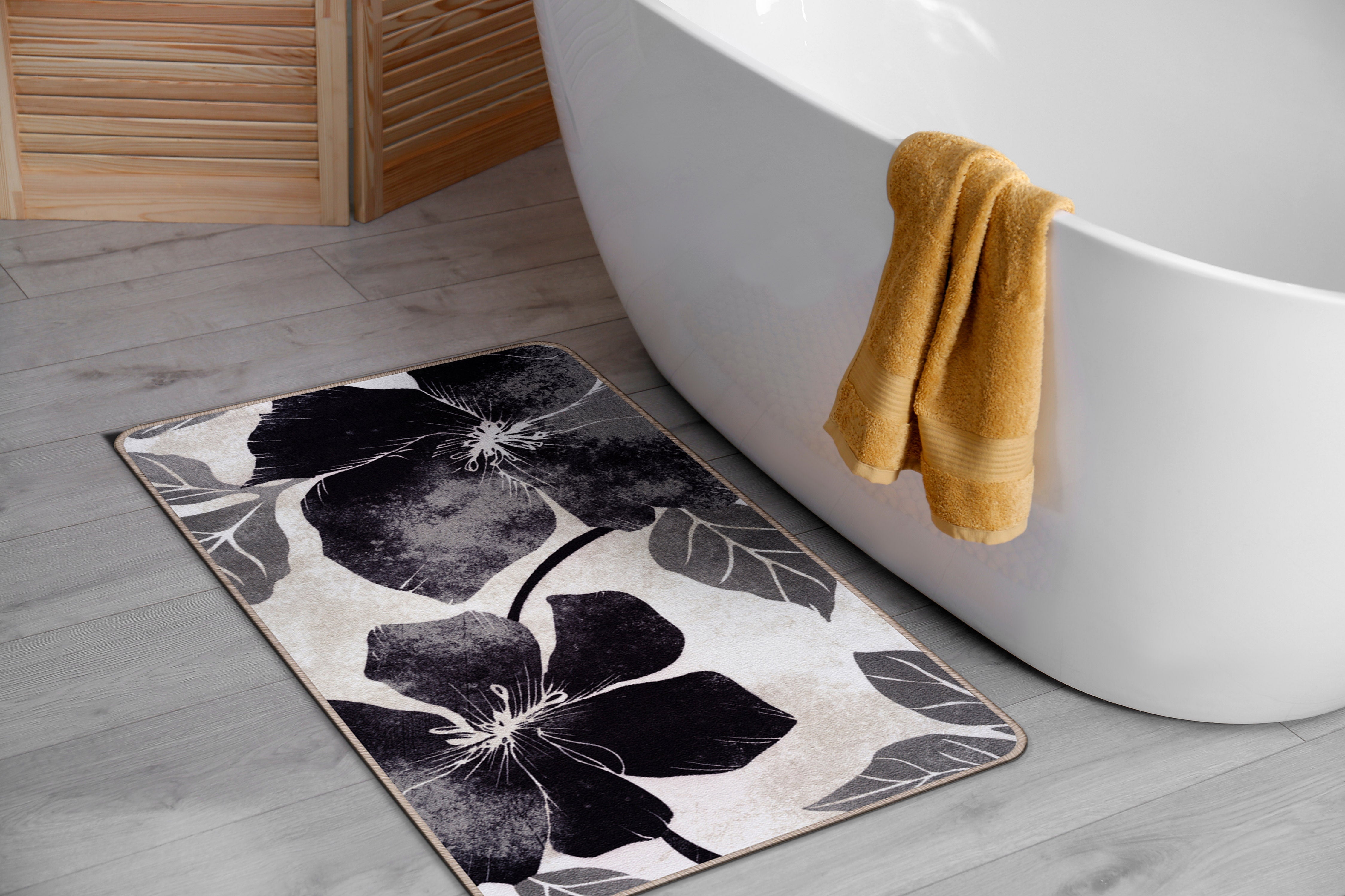 Floral Non-Slip Area Rugs Black