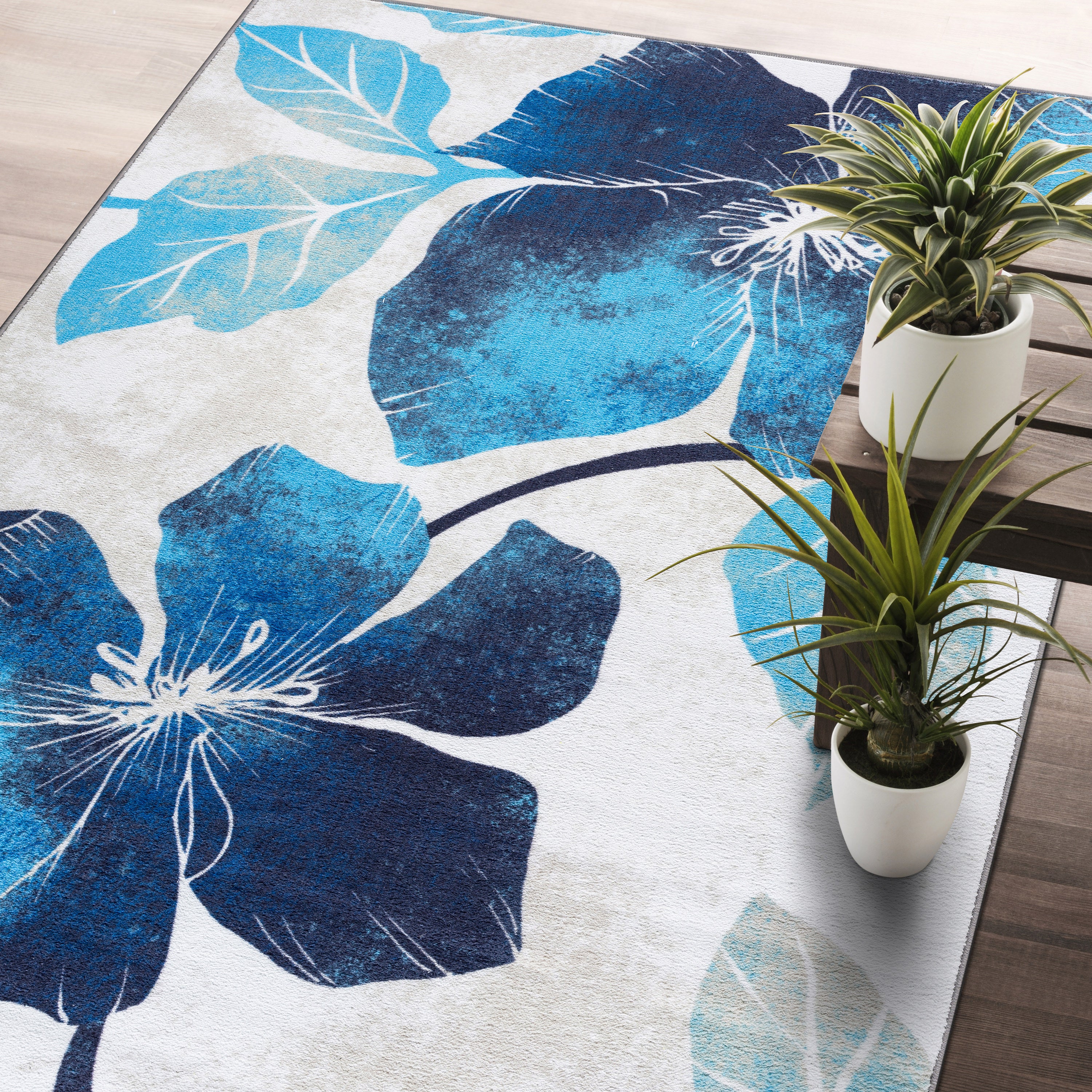 Floral Non-Slip Area Rugs Blue