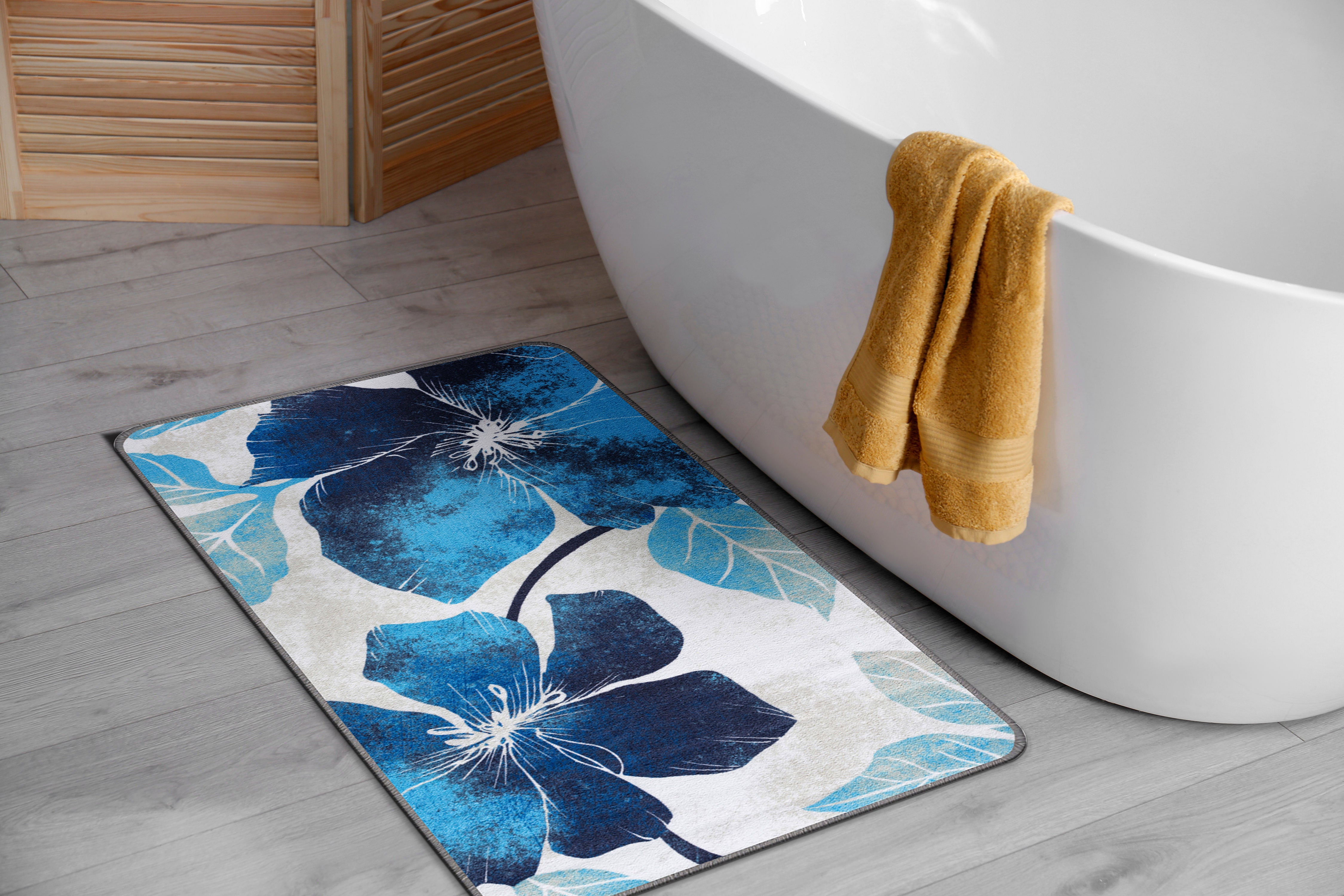 Floral Non-Slip Area Rugs Blue