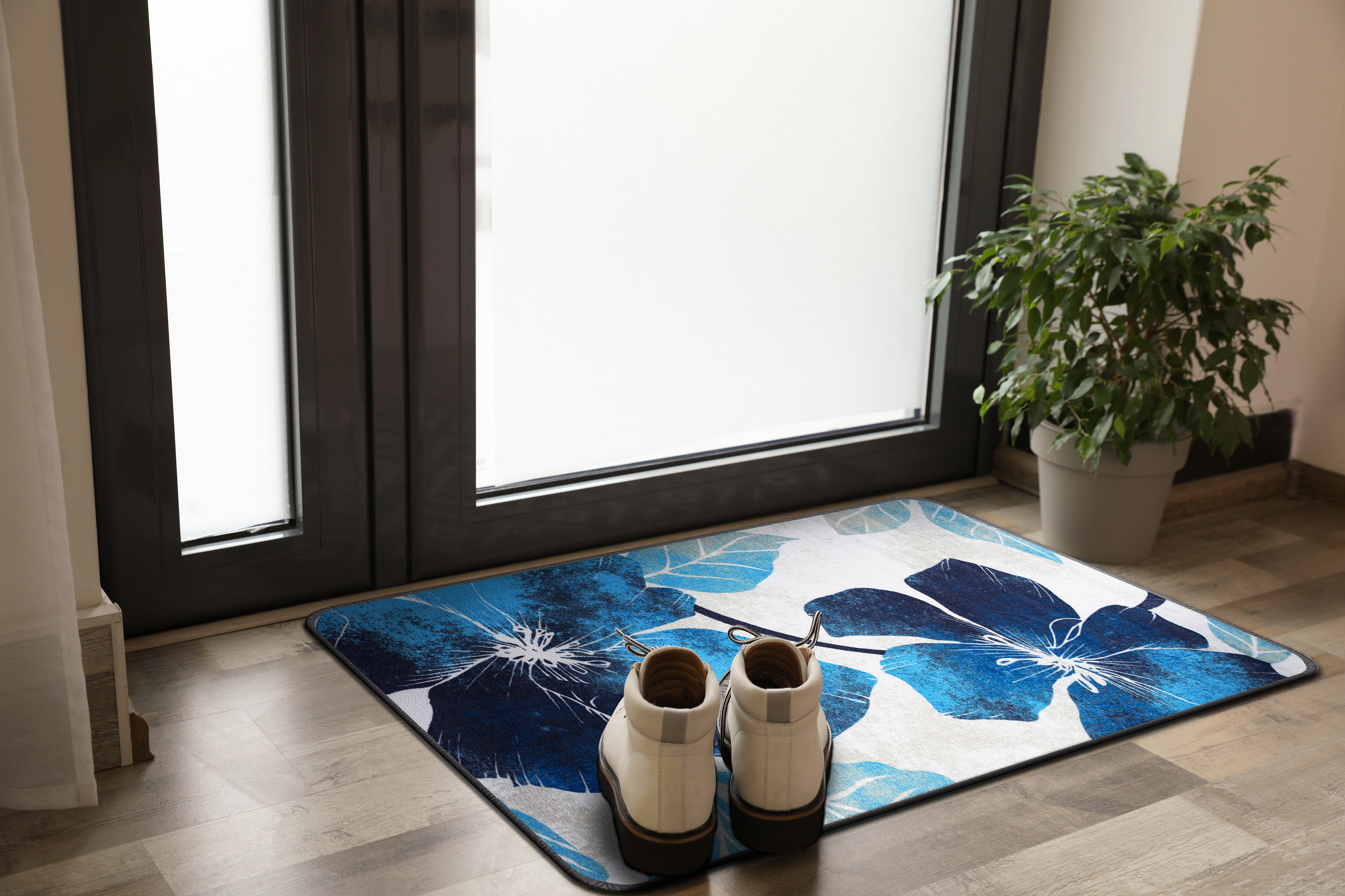 Floral Non-Slip Area Rugs Blue