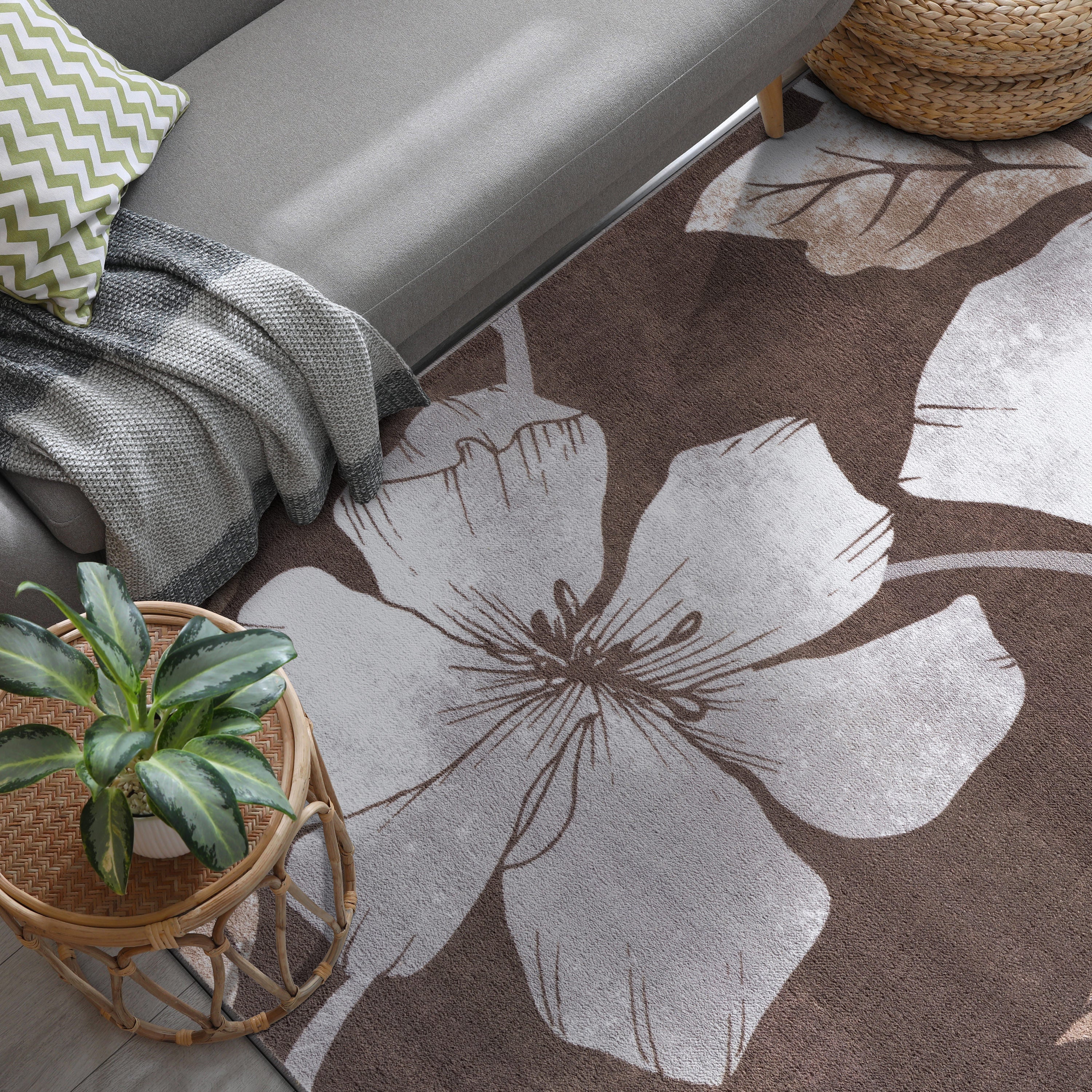 Floral Non-Slip Area Rugs Grey