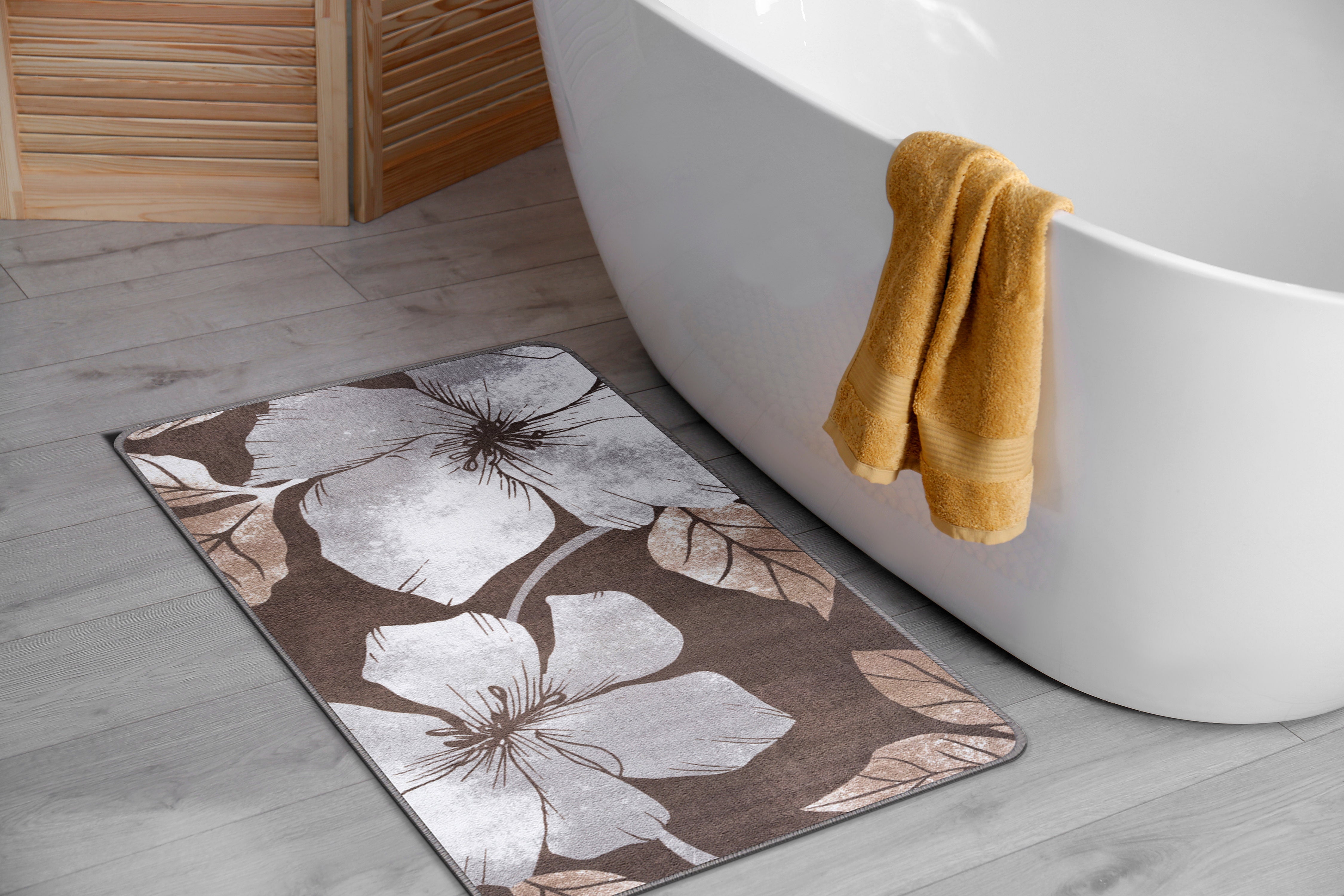 Floral Non-Slip Area Rugs Grey