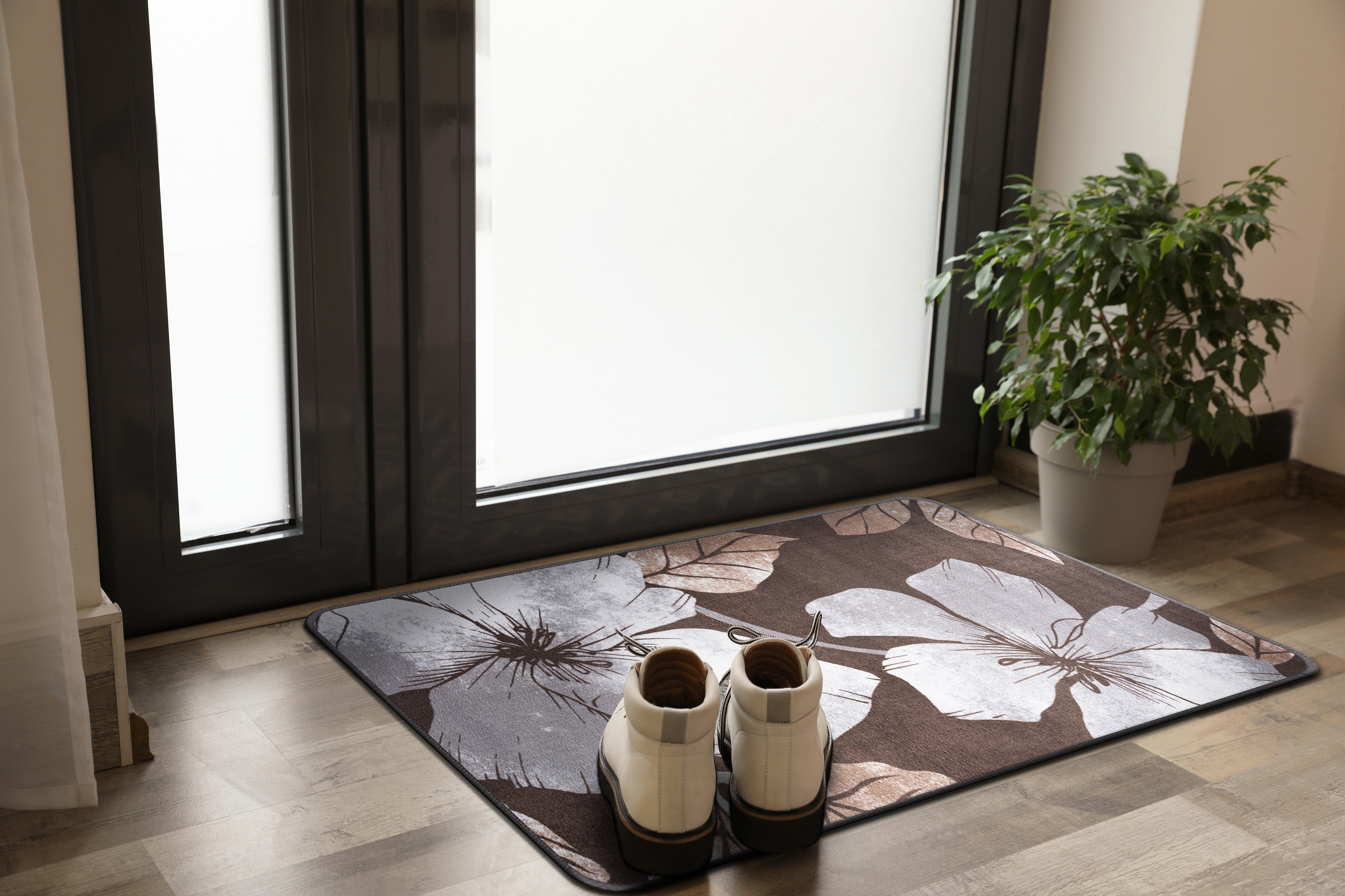 Floral Non-Slip Area Rugs Grey