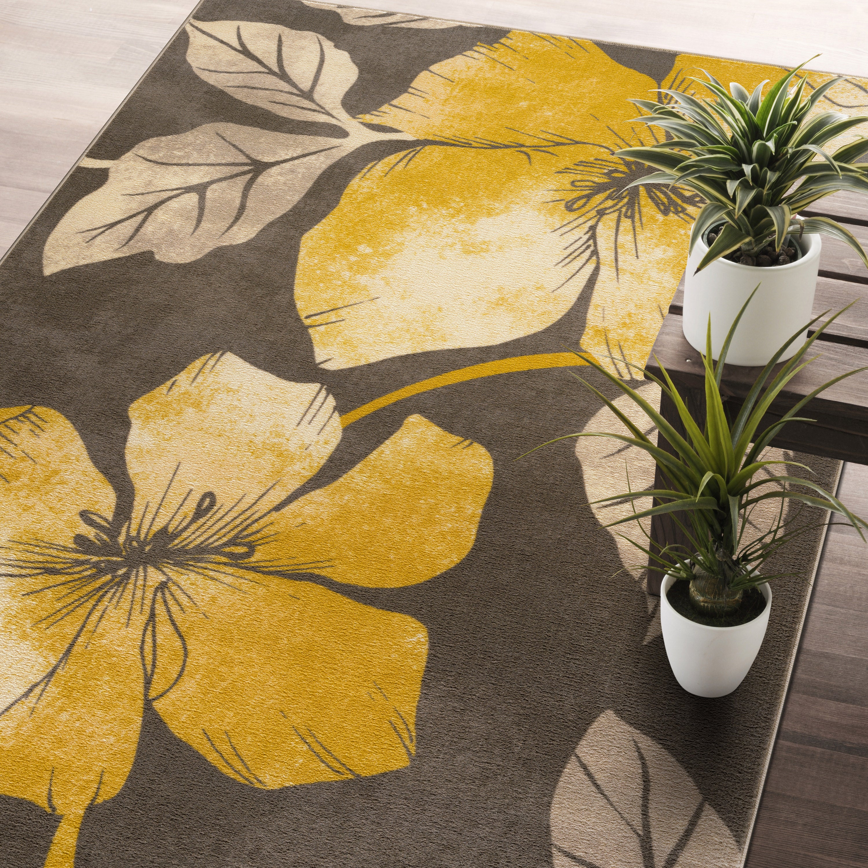 Floral Non-Slip Area Rugs Yellow