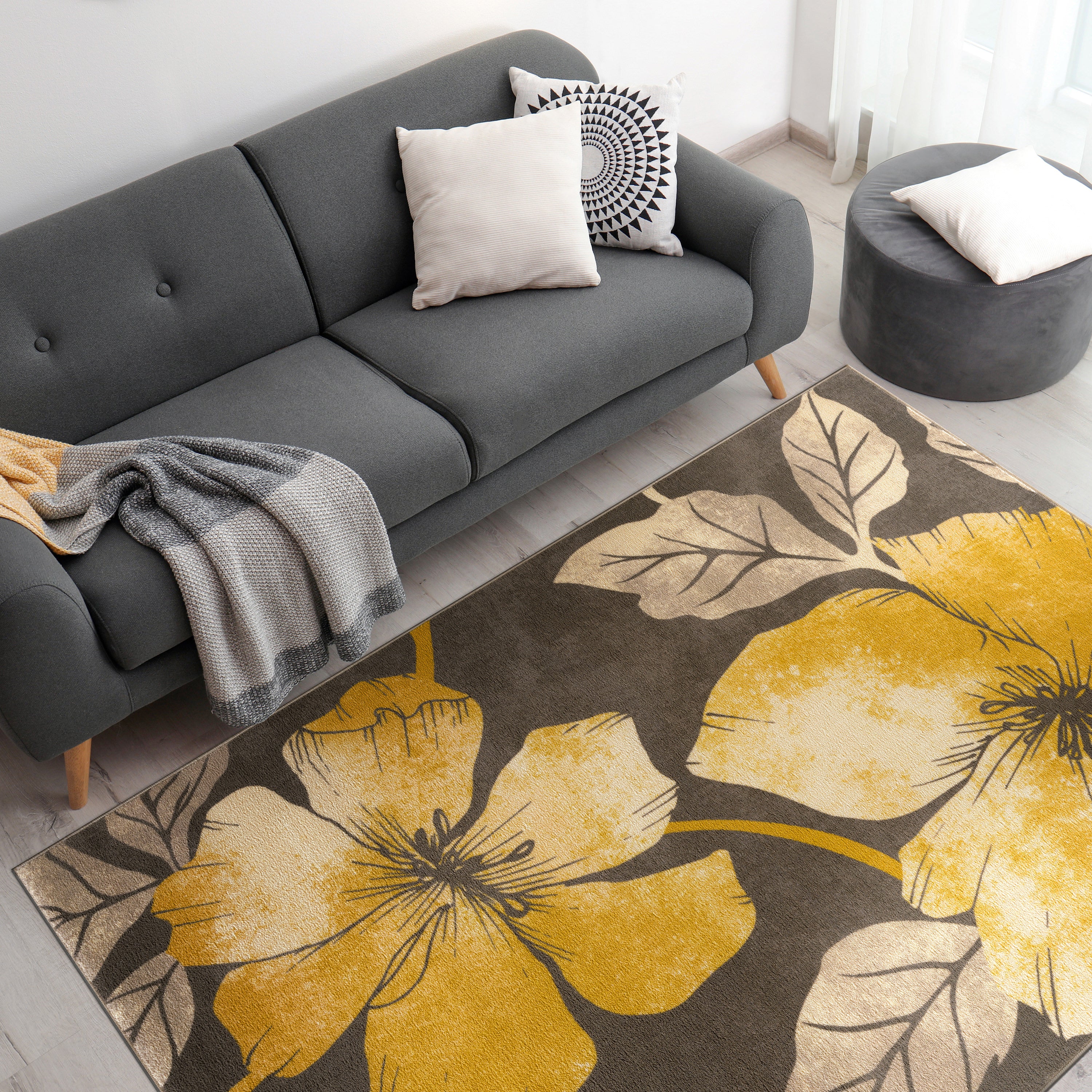 Floral Non-Slip Area Rugs Yellow