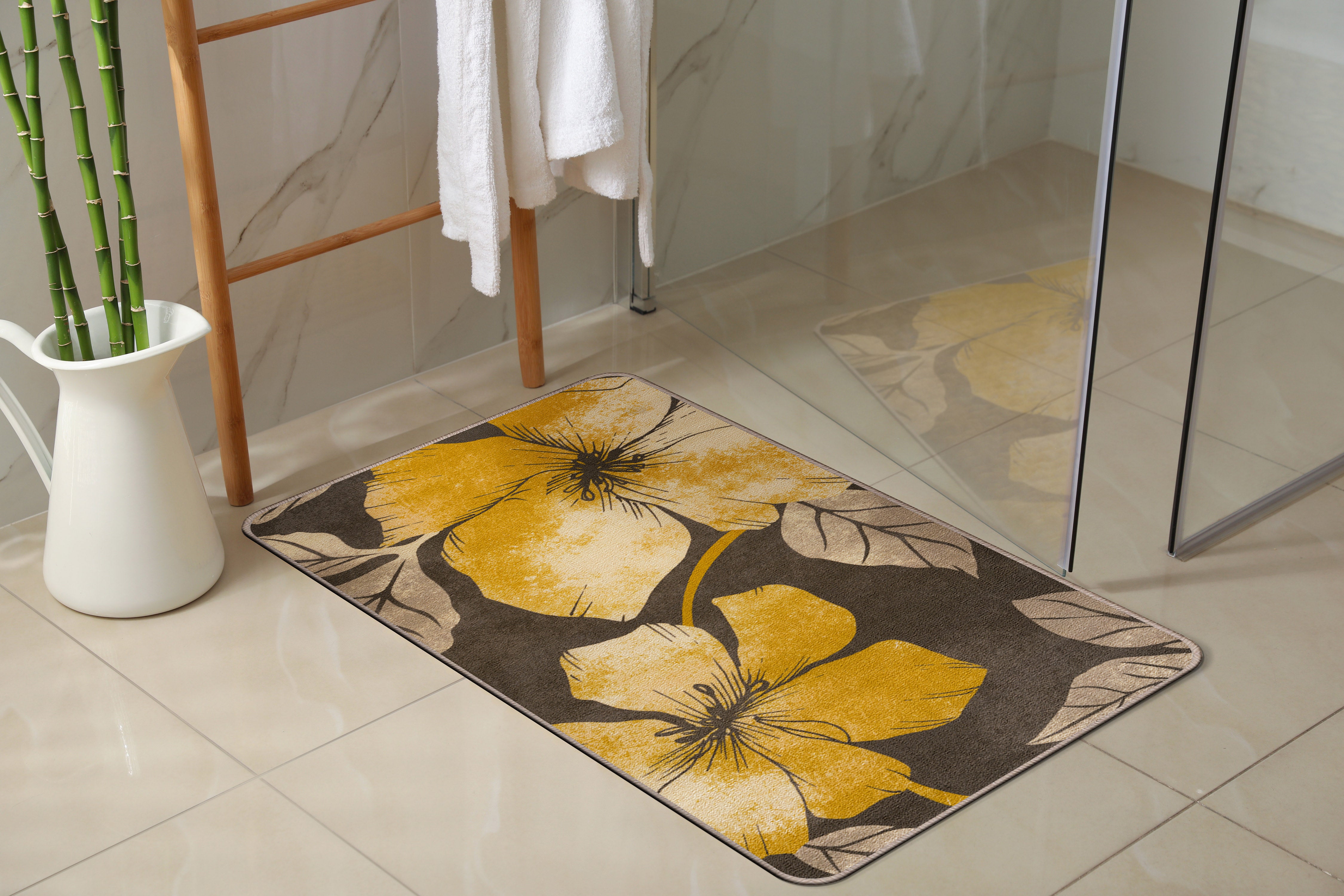 Floral Non-Slip Area Rugs Yellow