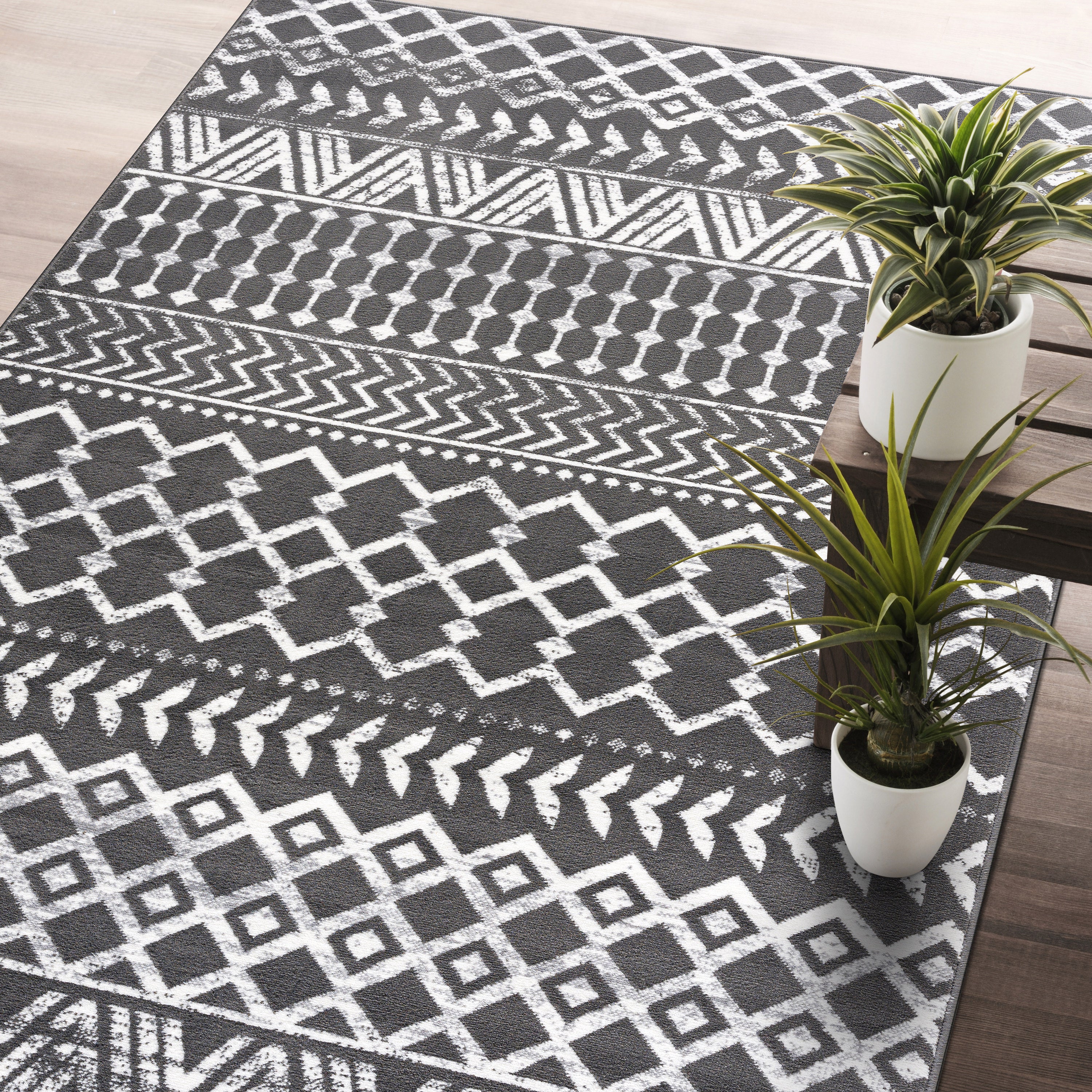 Crystal Boho Area Rugs Dark Grey