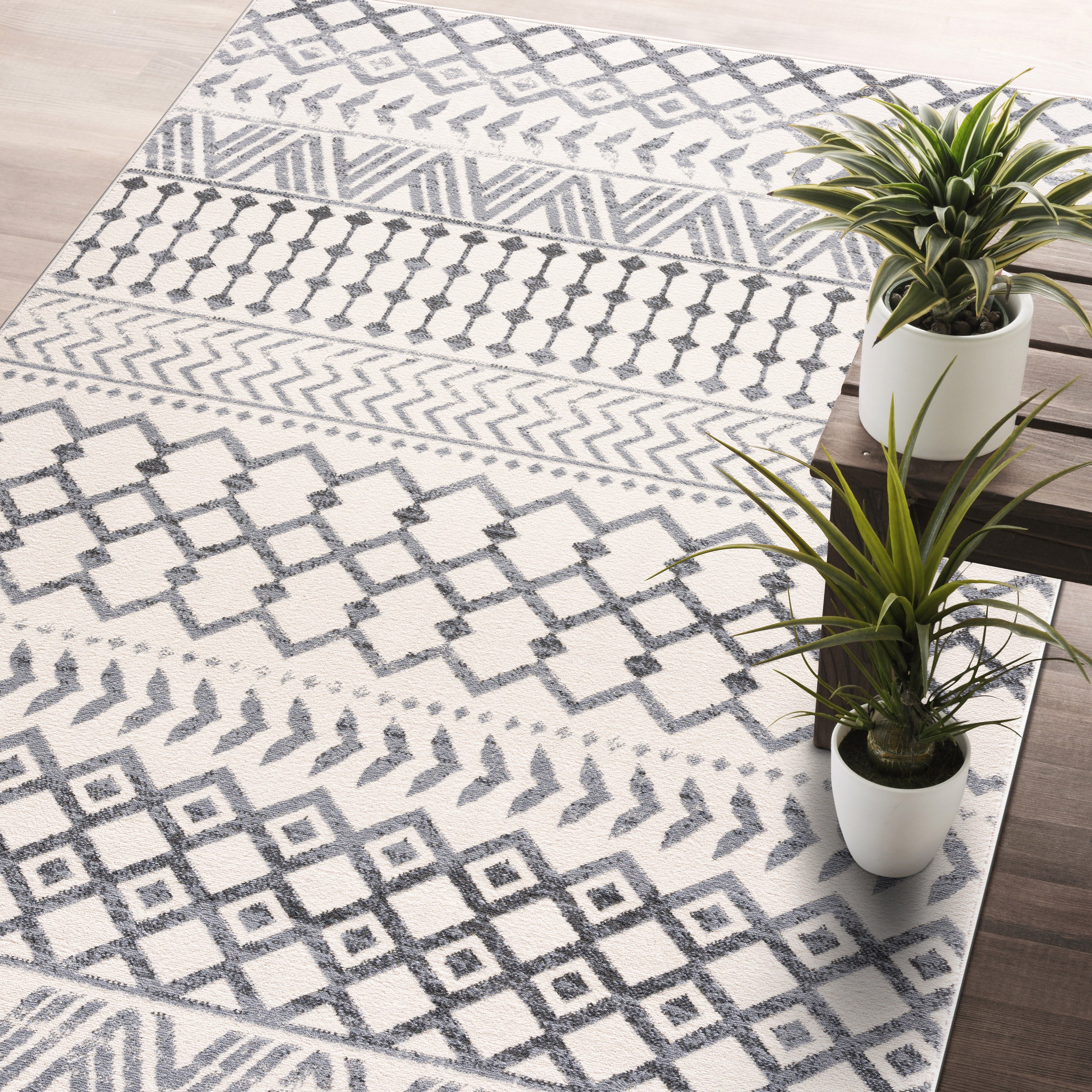 Crystal Boho Area Rugs Grey