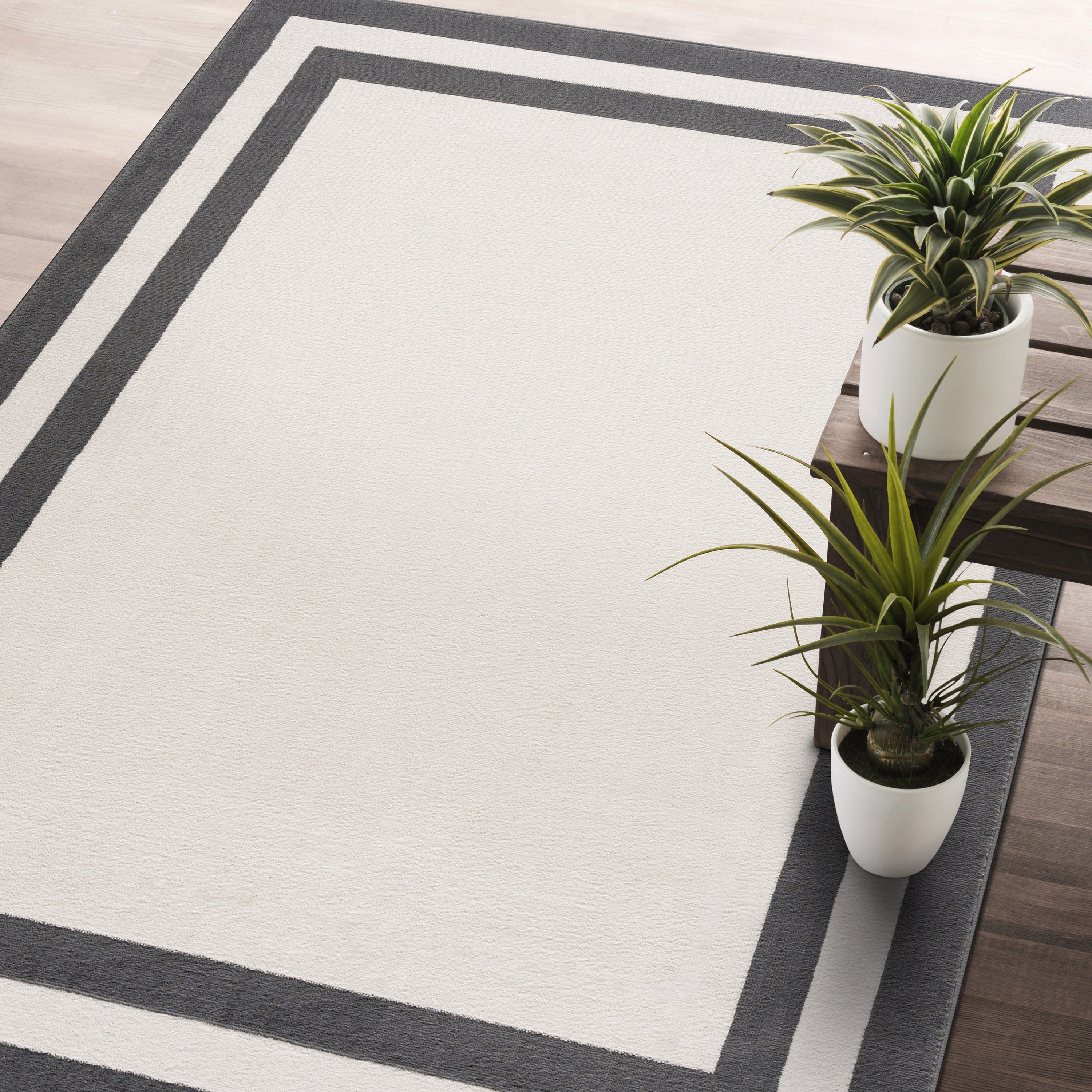 Crystal Bordered Area Rugs Cream