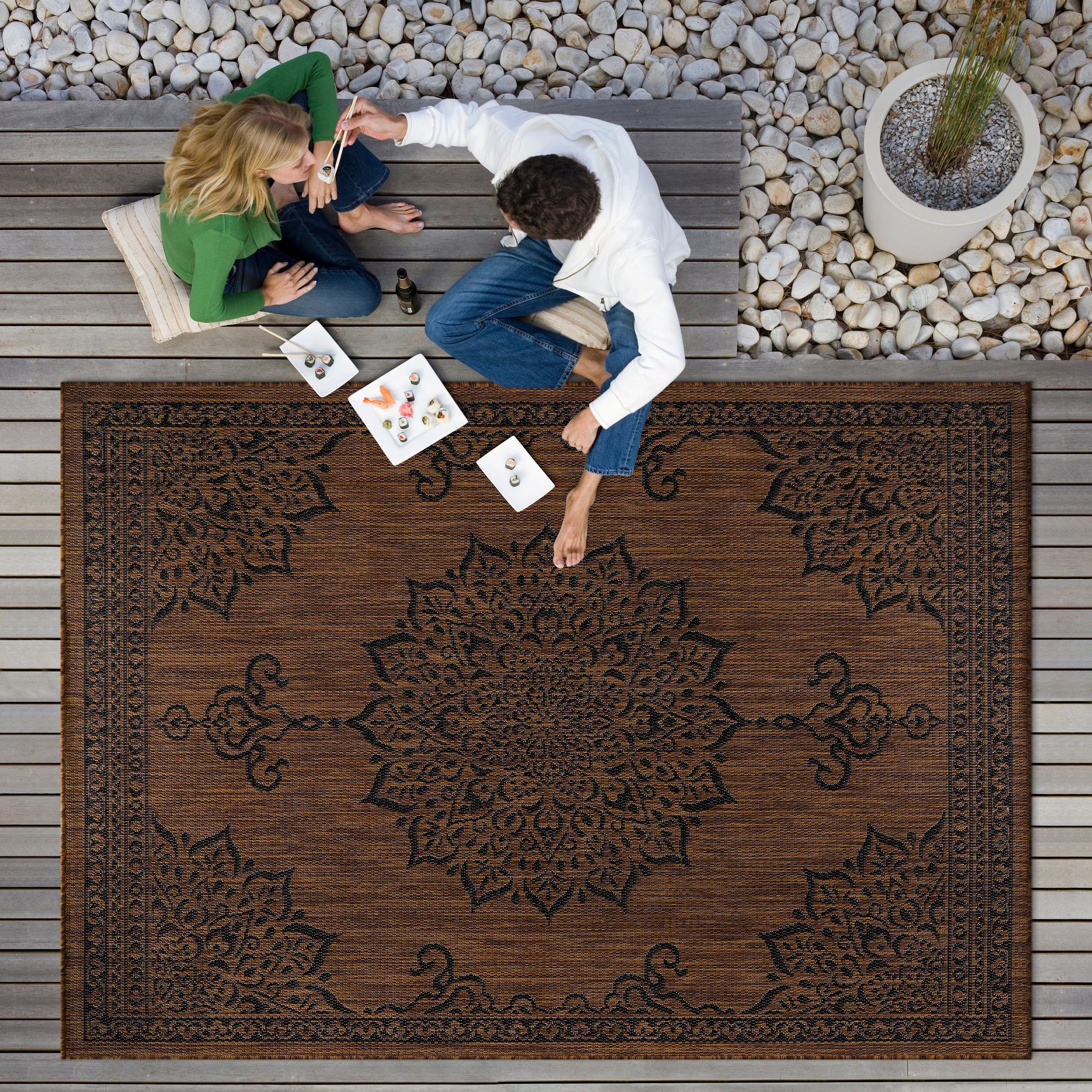 Summer Medallion Outdoor Rug Nut Brown