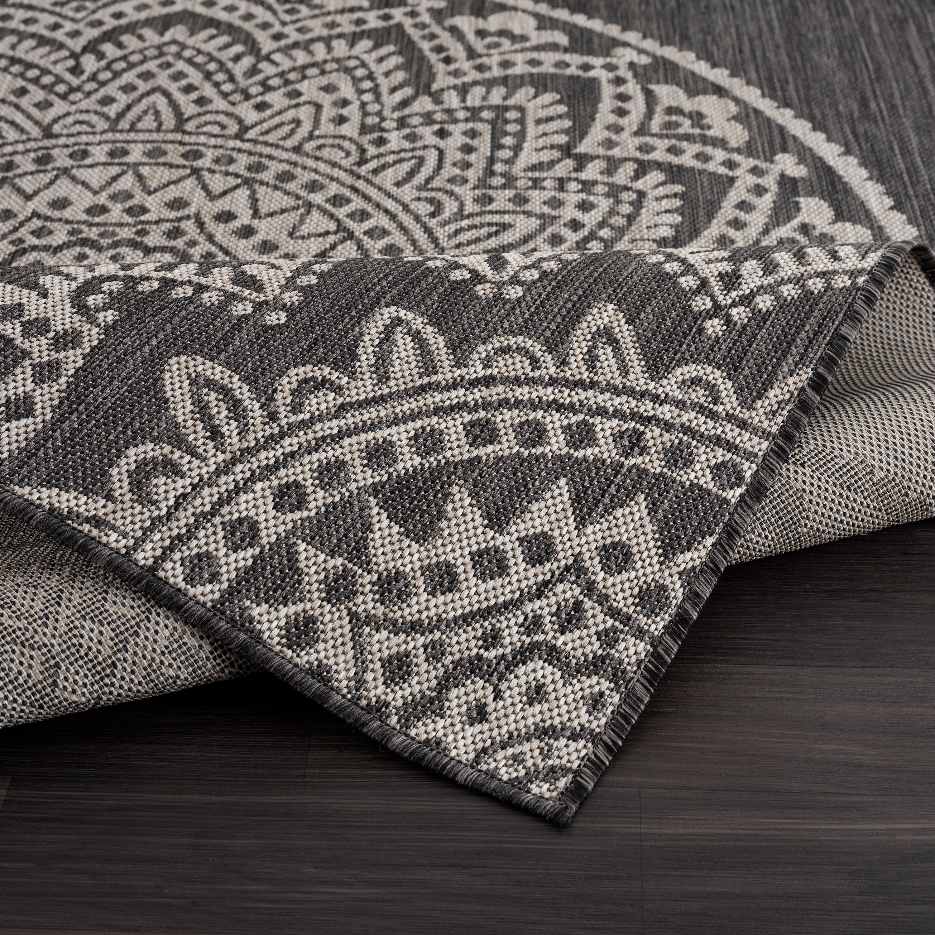 Medallion Outdoor Rugs Dark Grey