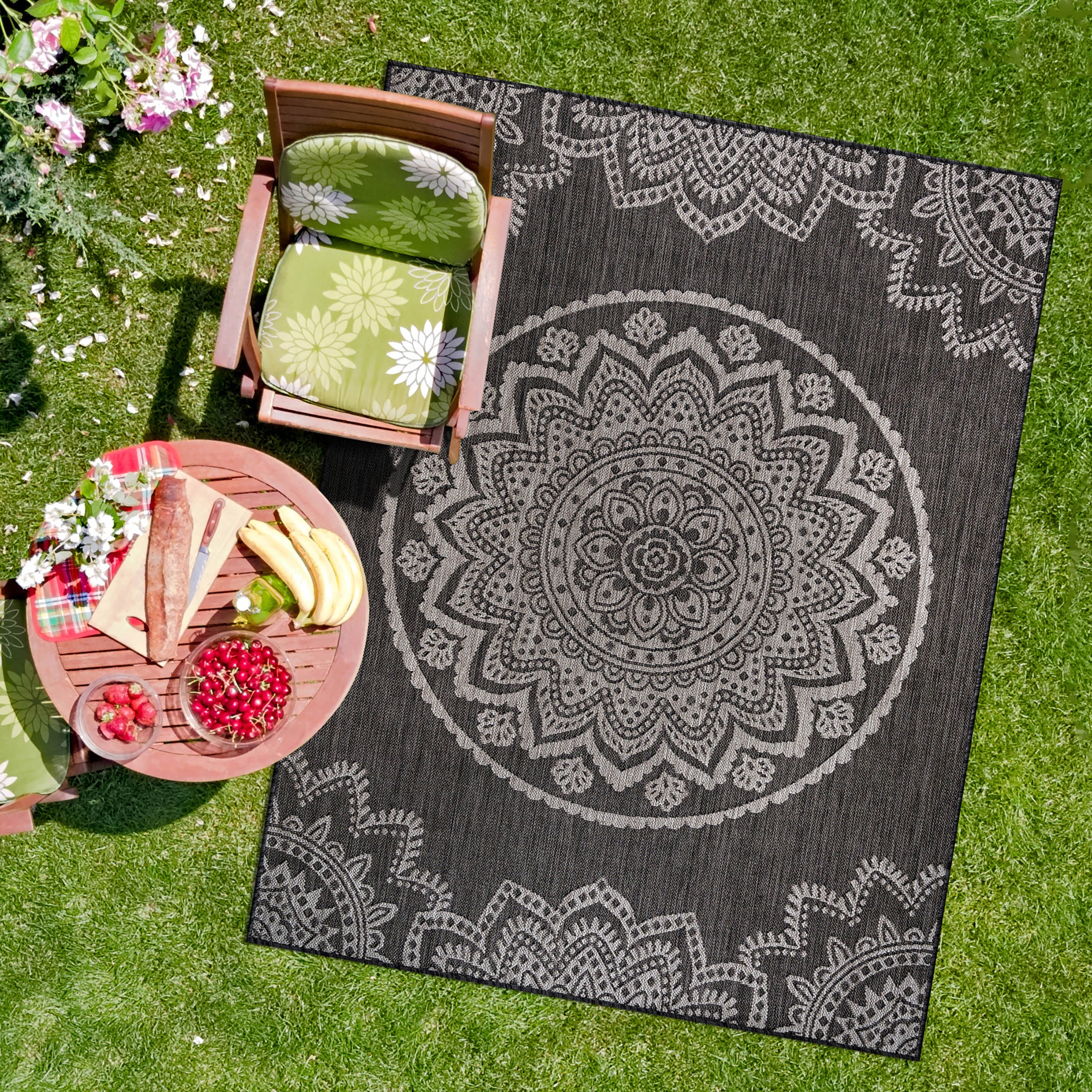 Medallion Outdoor Rugs Dark Grey