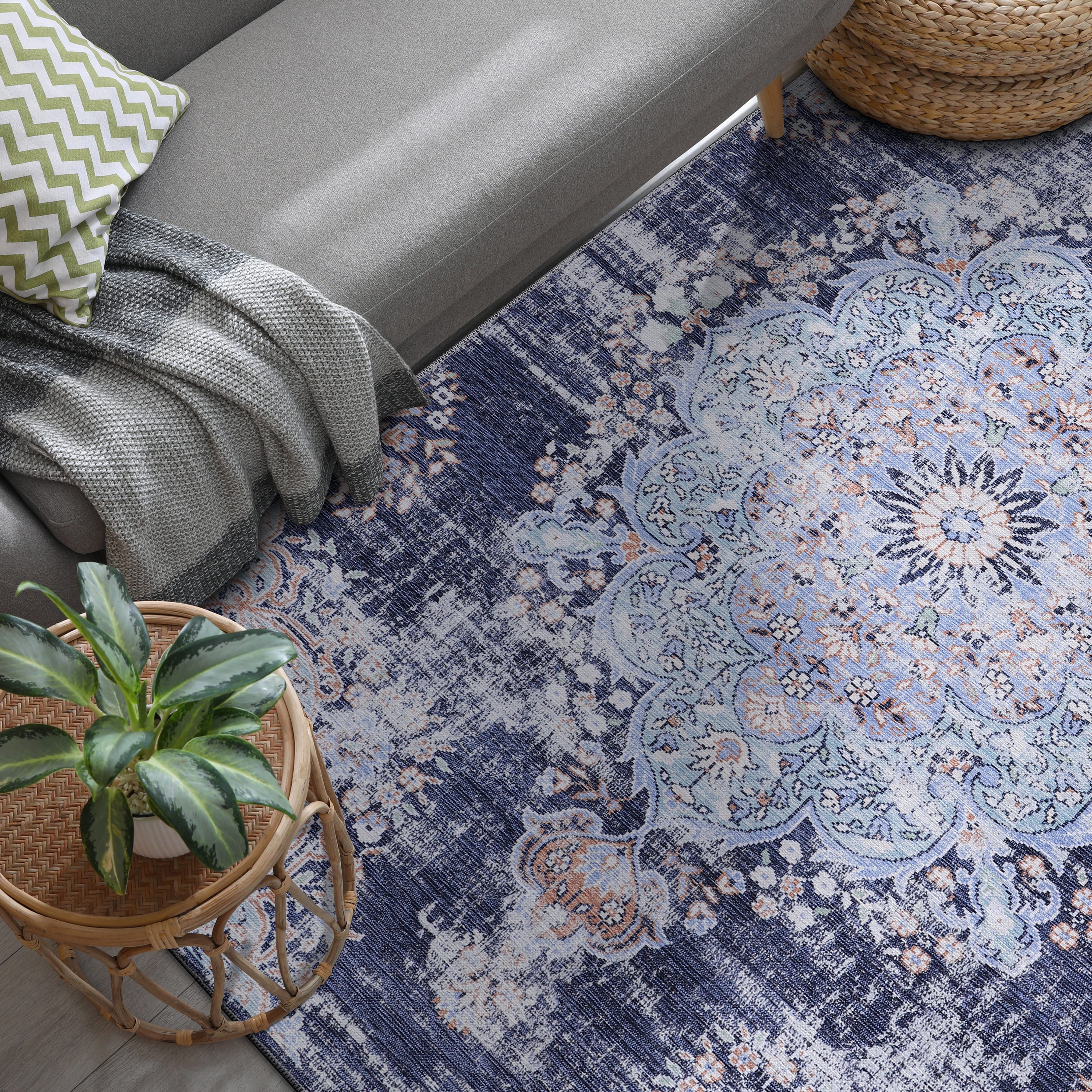 Distressed Area Rugs Navy Blue