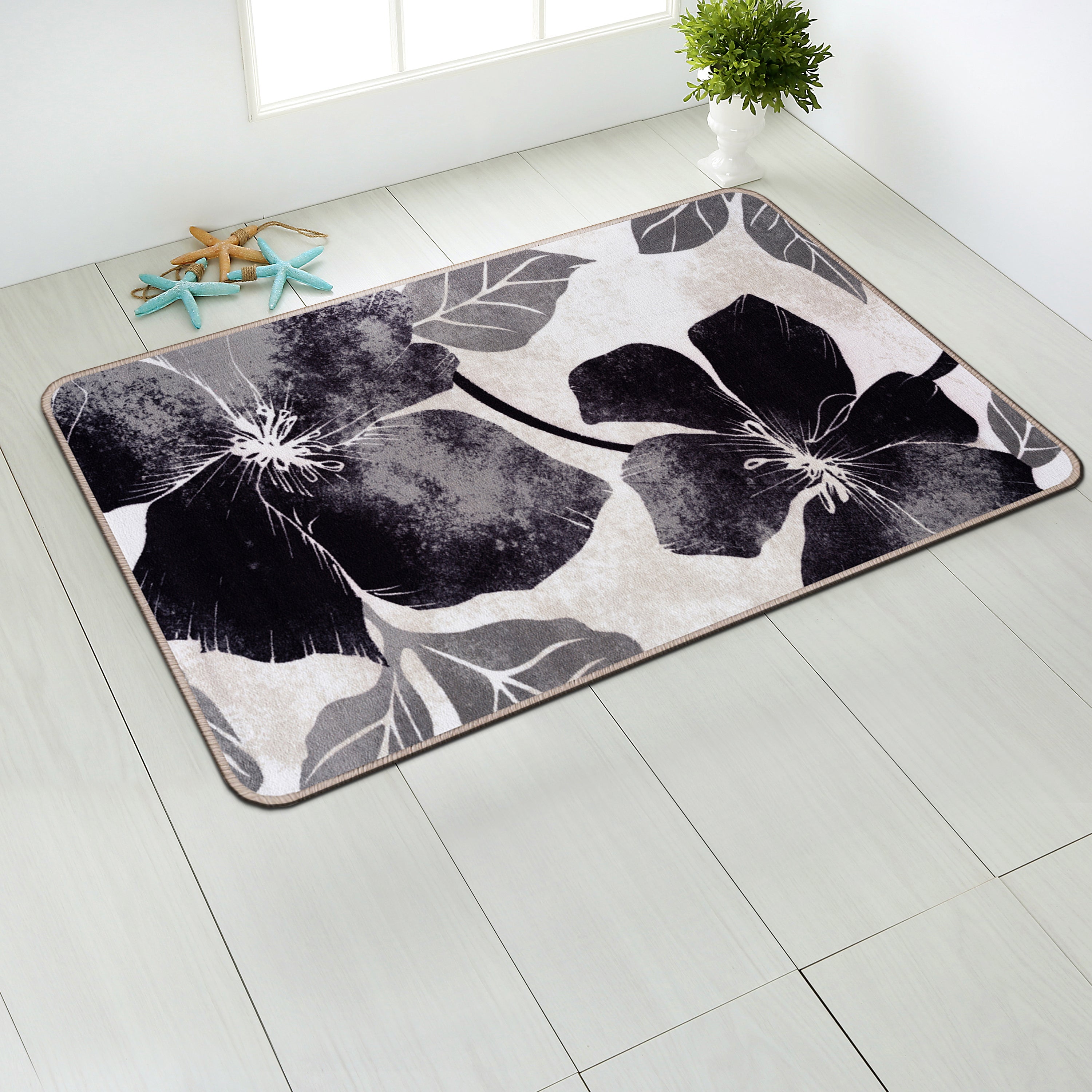 Floral Non-Slip Area Rugs Black