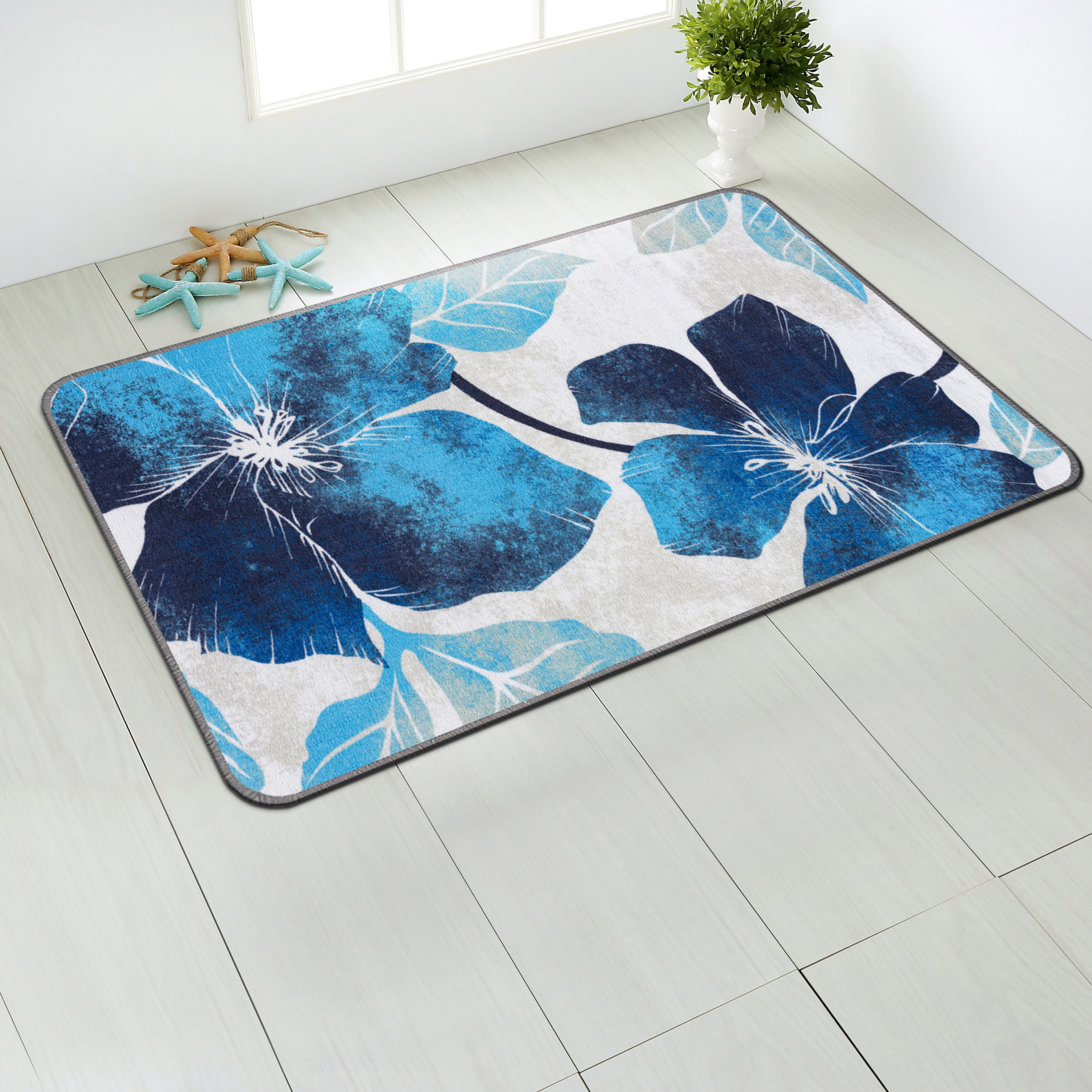 Floral Non-Slip Area Rugs Blue