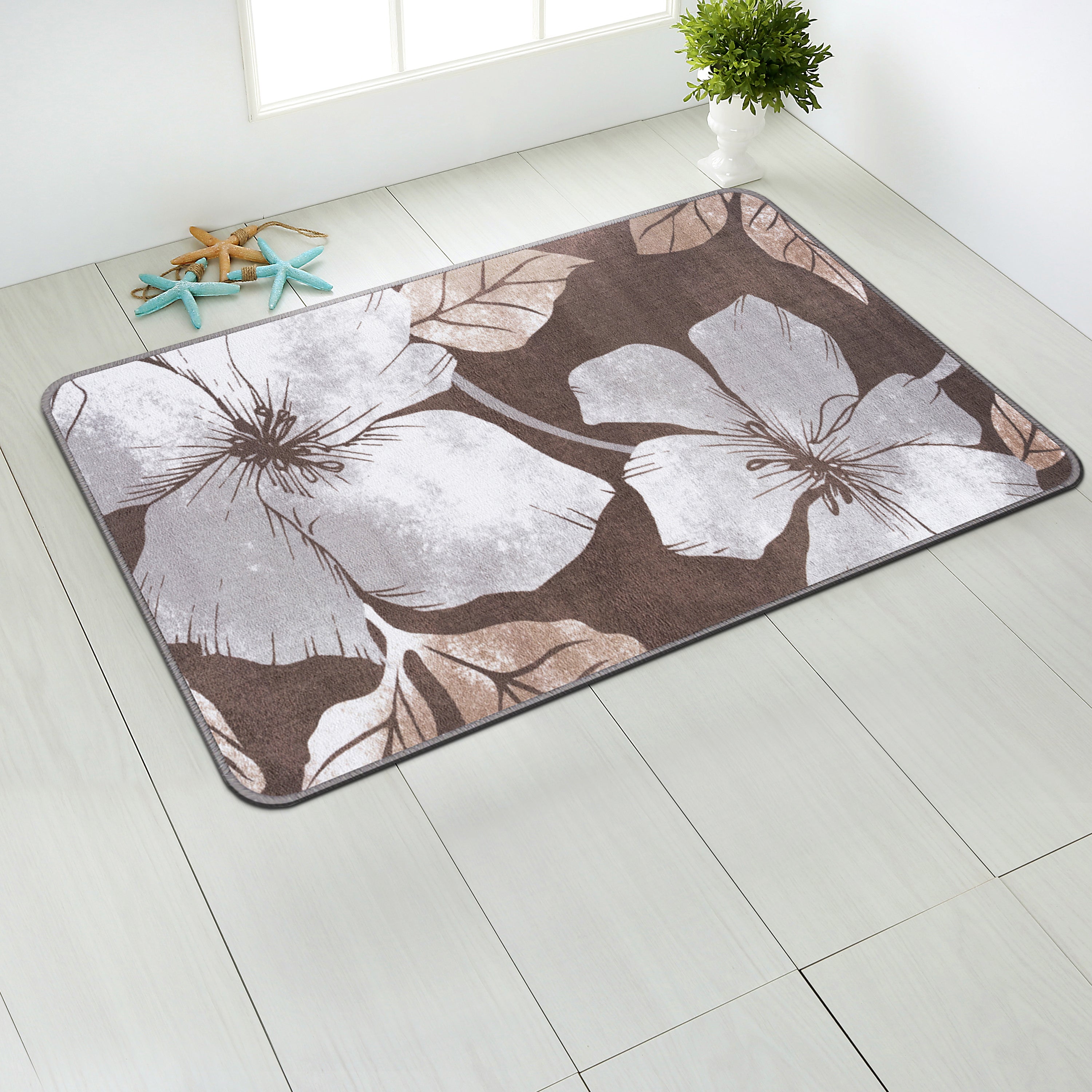 Floral Non-Slip Area Rugs Grey