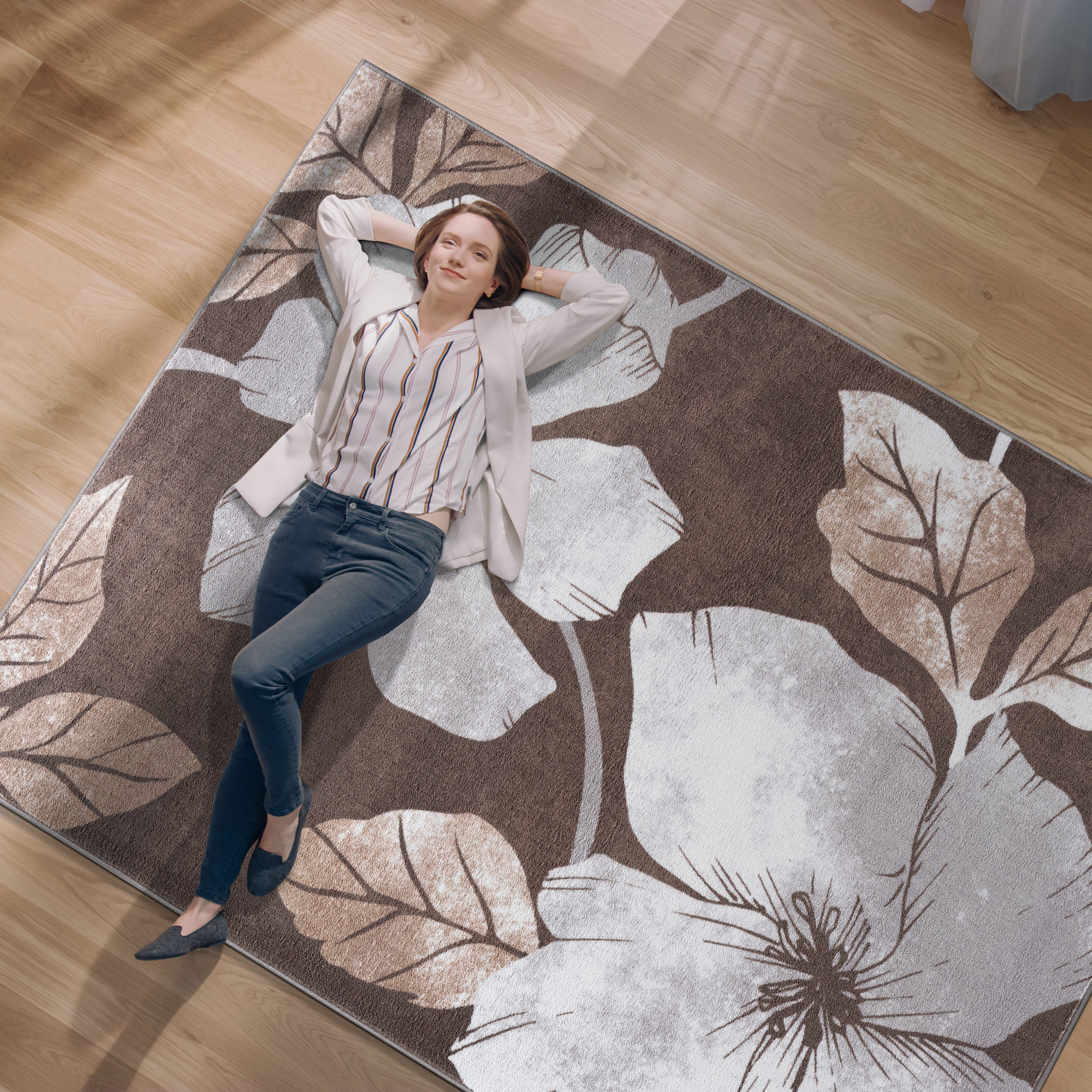 Floral Non-Slip Area Rugs Grey