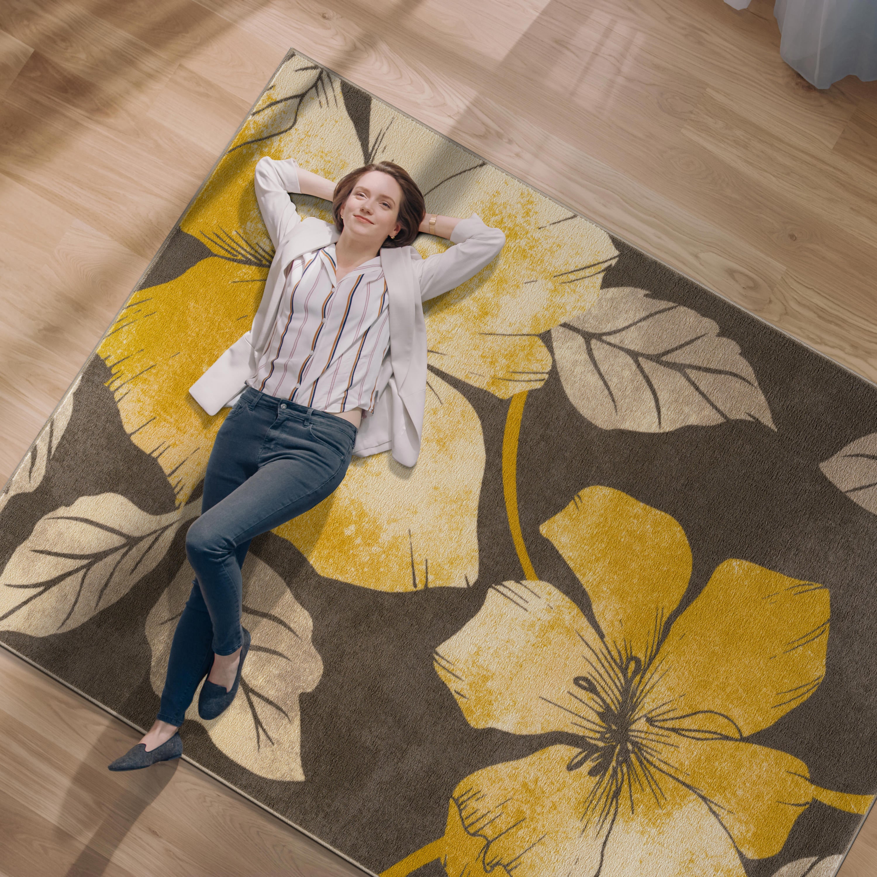 Floral Non-Slip Area Rugs Yellow