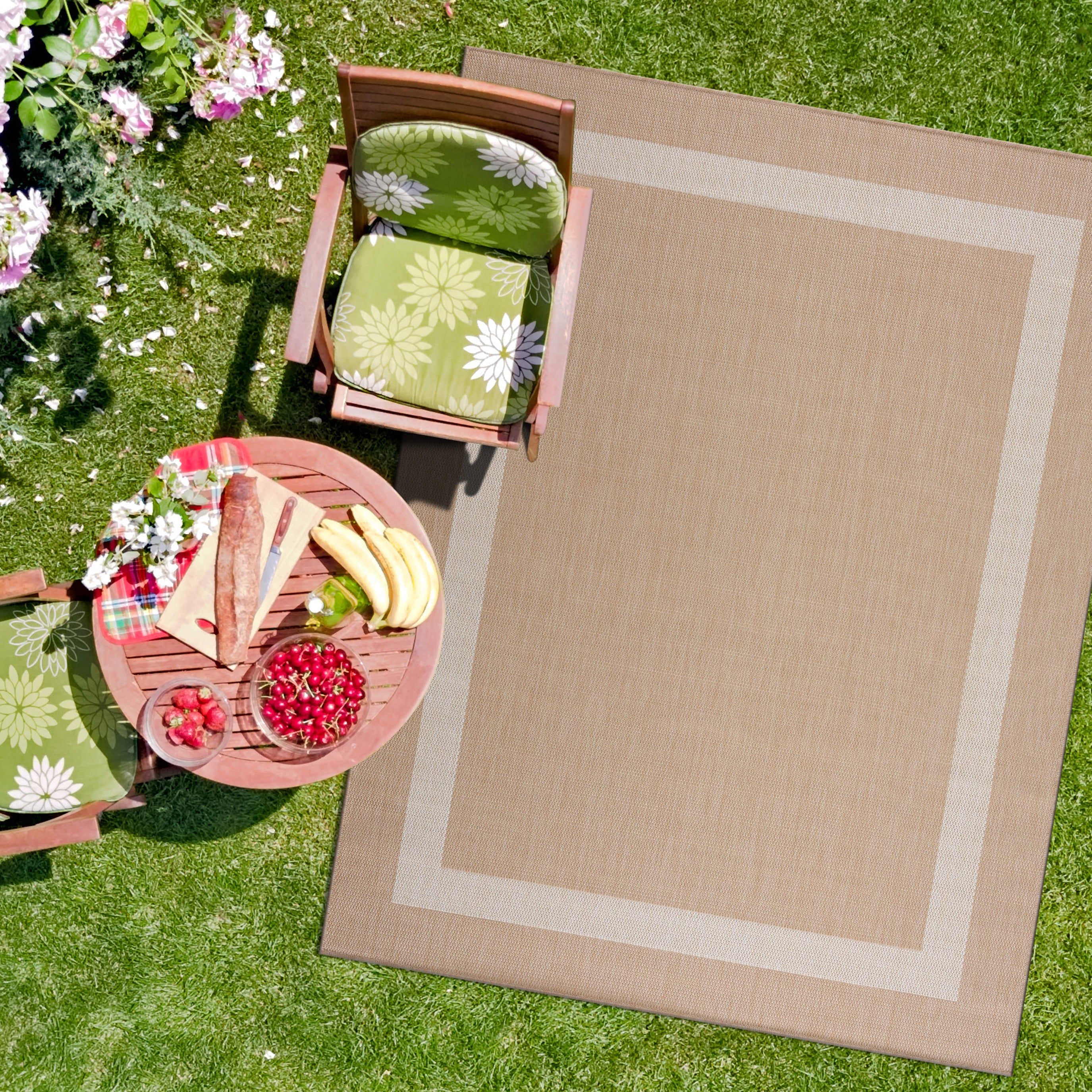 Bordered Outdoor Rugs Beige